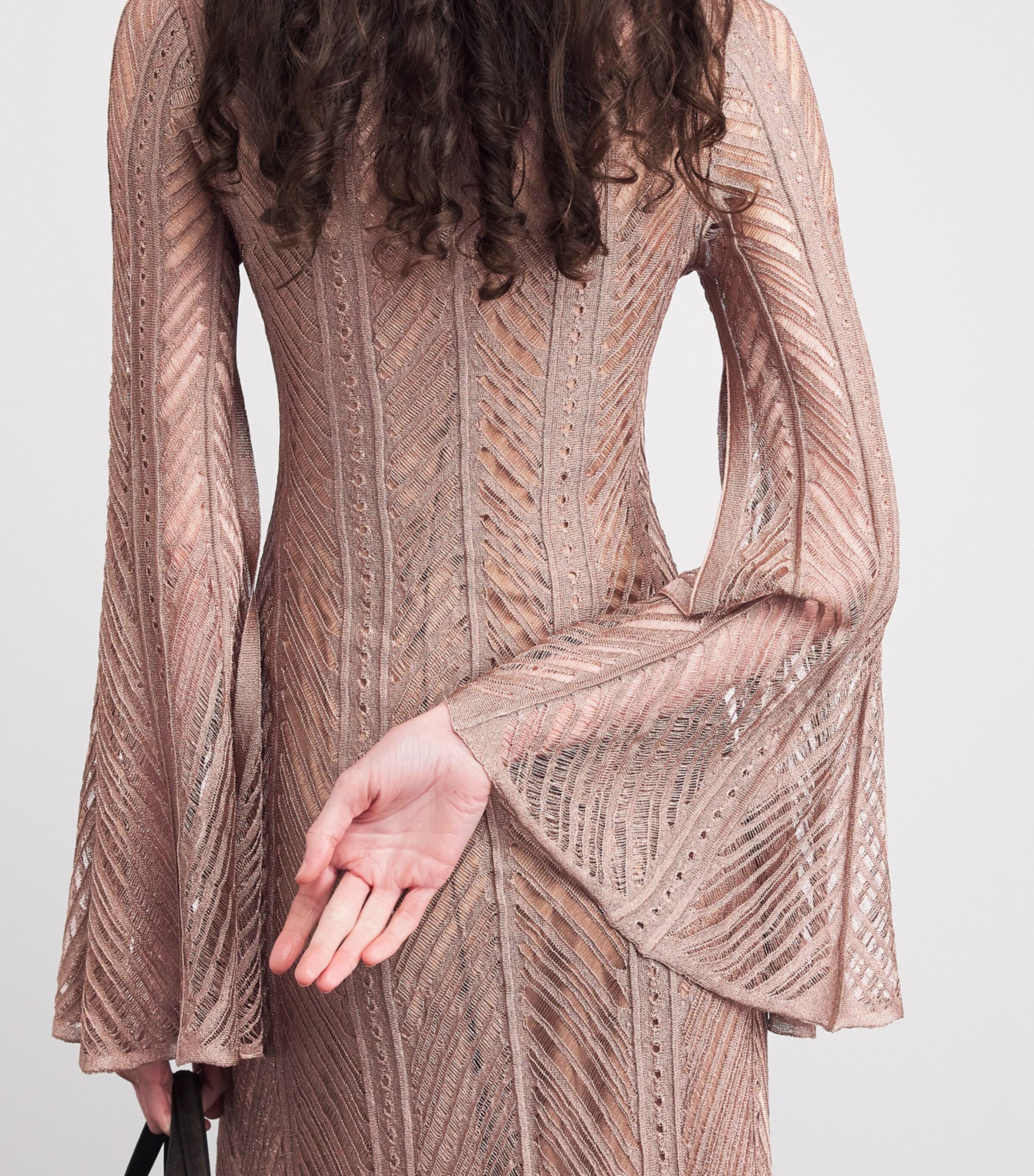 scoop neck knit dress Brown Cable Knit Fitted Midi Dress main image 0