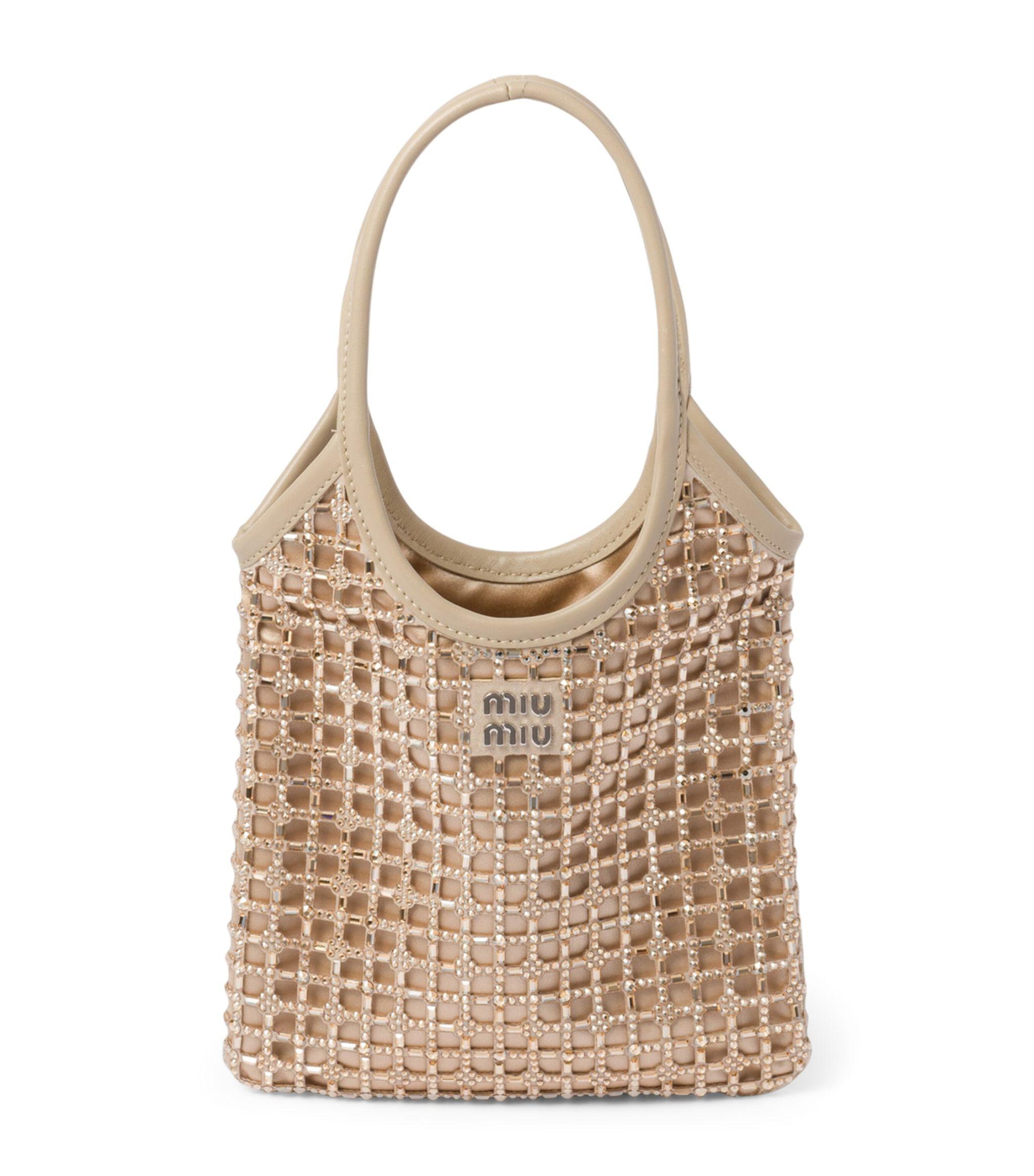 【MIU MIU】 Embellished Satin Handbag Miu Miu Small Satin Crystal-Embellished Top-Handle Bag