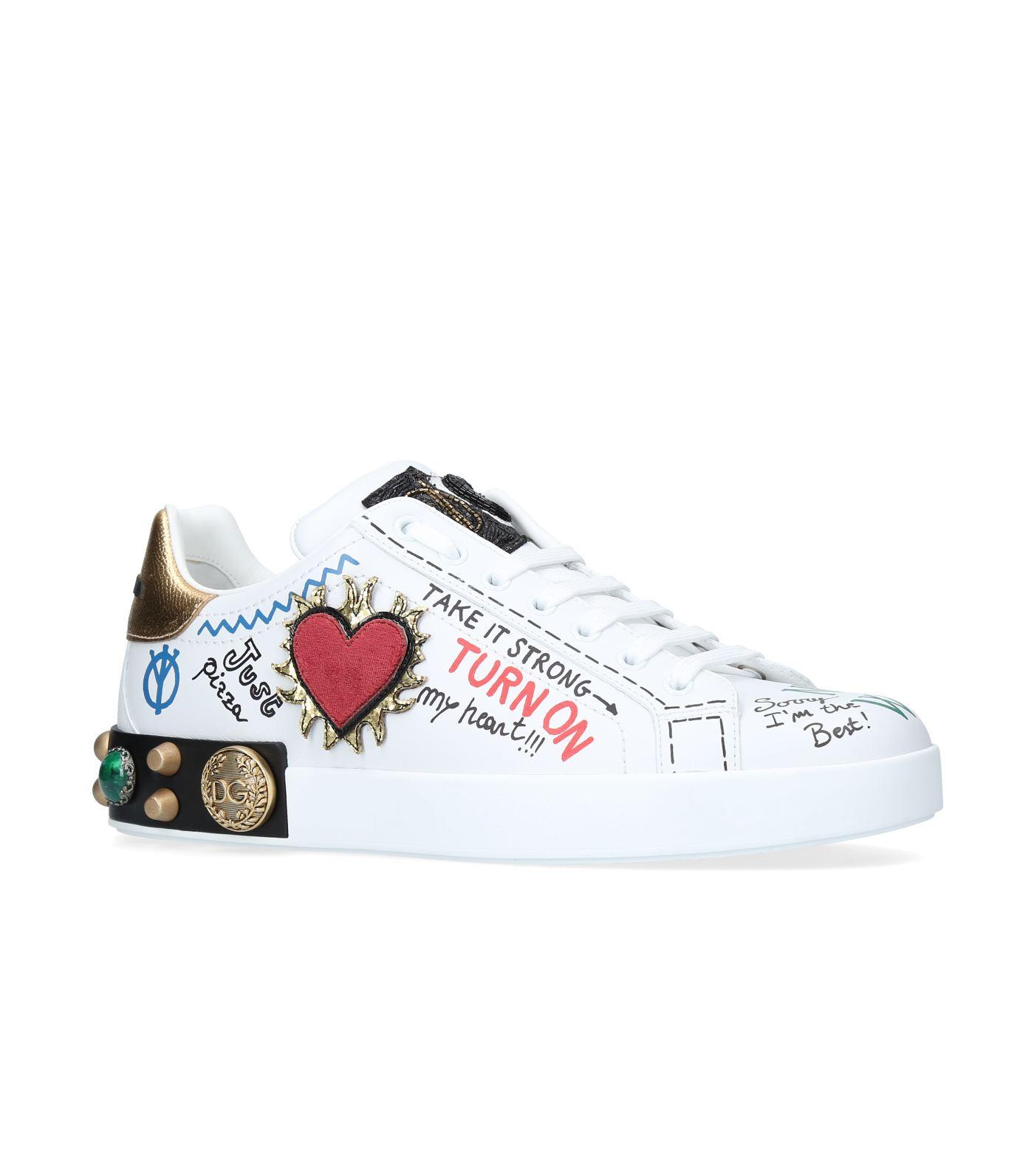 Dolce & Gabbana Rubber Portofino Embellished Tennis Sneaker in White ...
