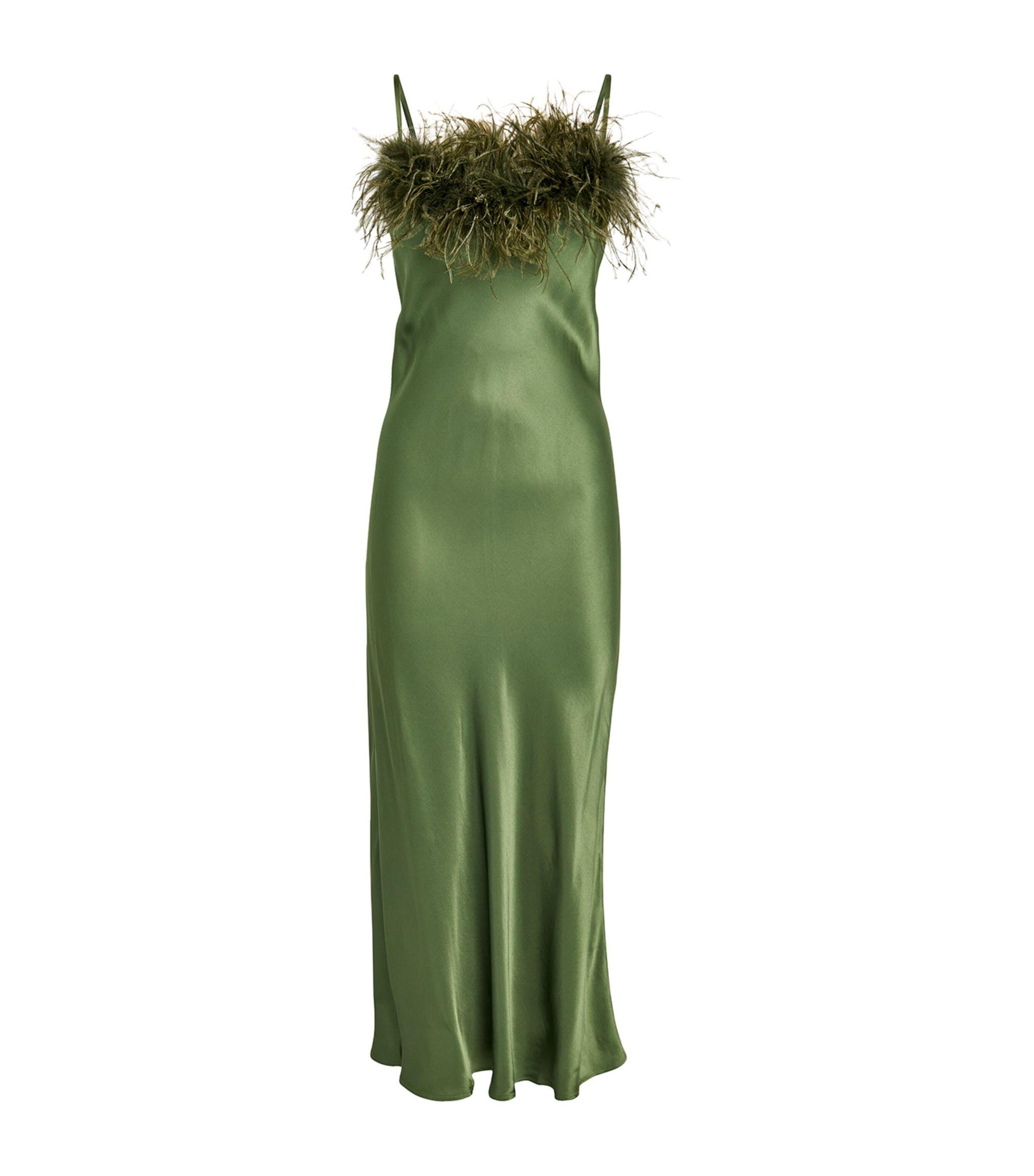 Sleeper Feather-trim Boheme Maxi Dress in Green | Lyst Canada Sleeper Feather-trim Boheme Maxi Dress in Green | Lyst Canada