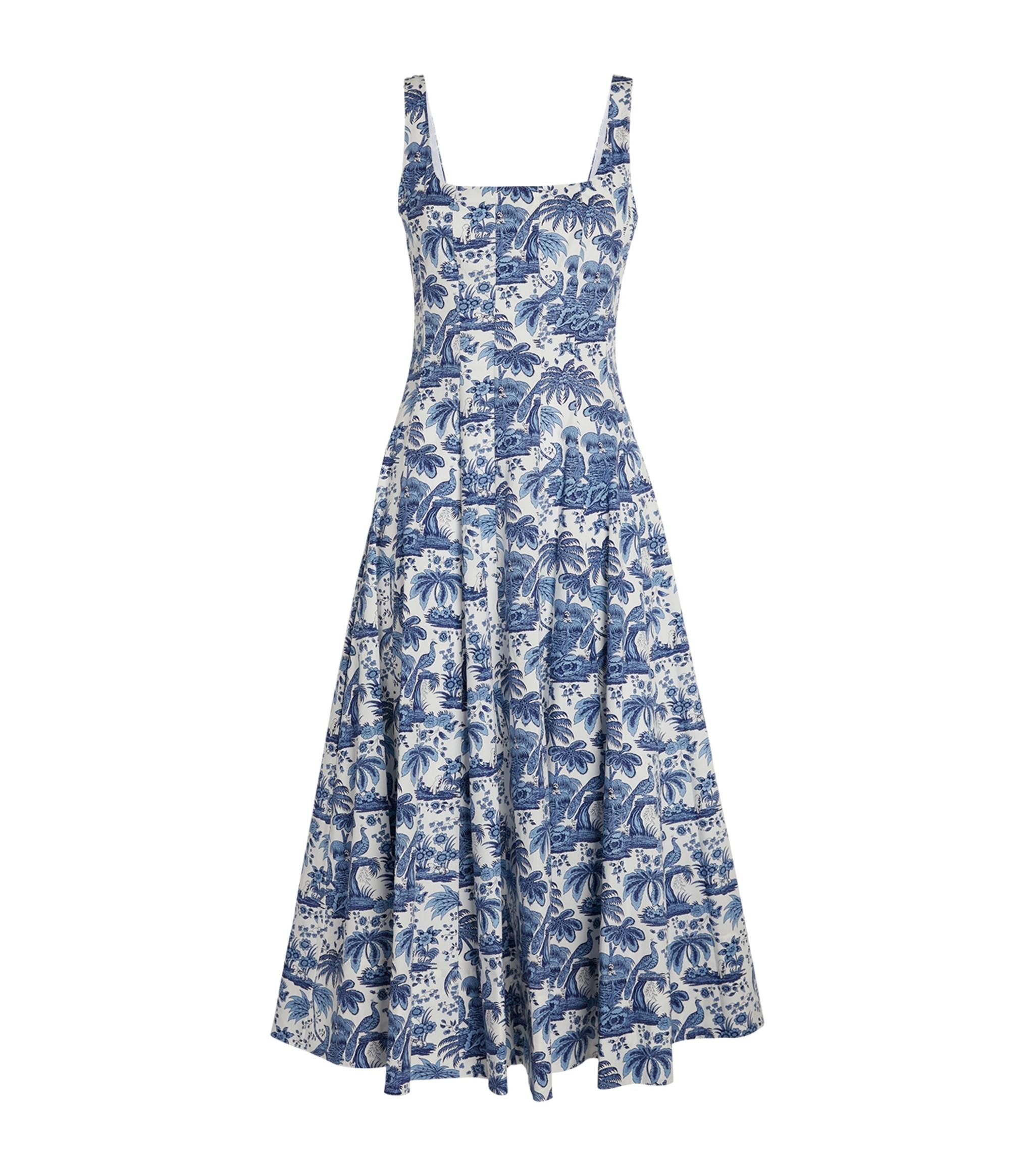 STAUD Toile De Jouy Wells Midi Dress in Blue | Lyst UK