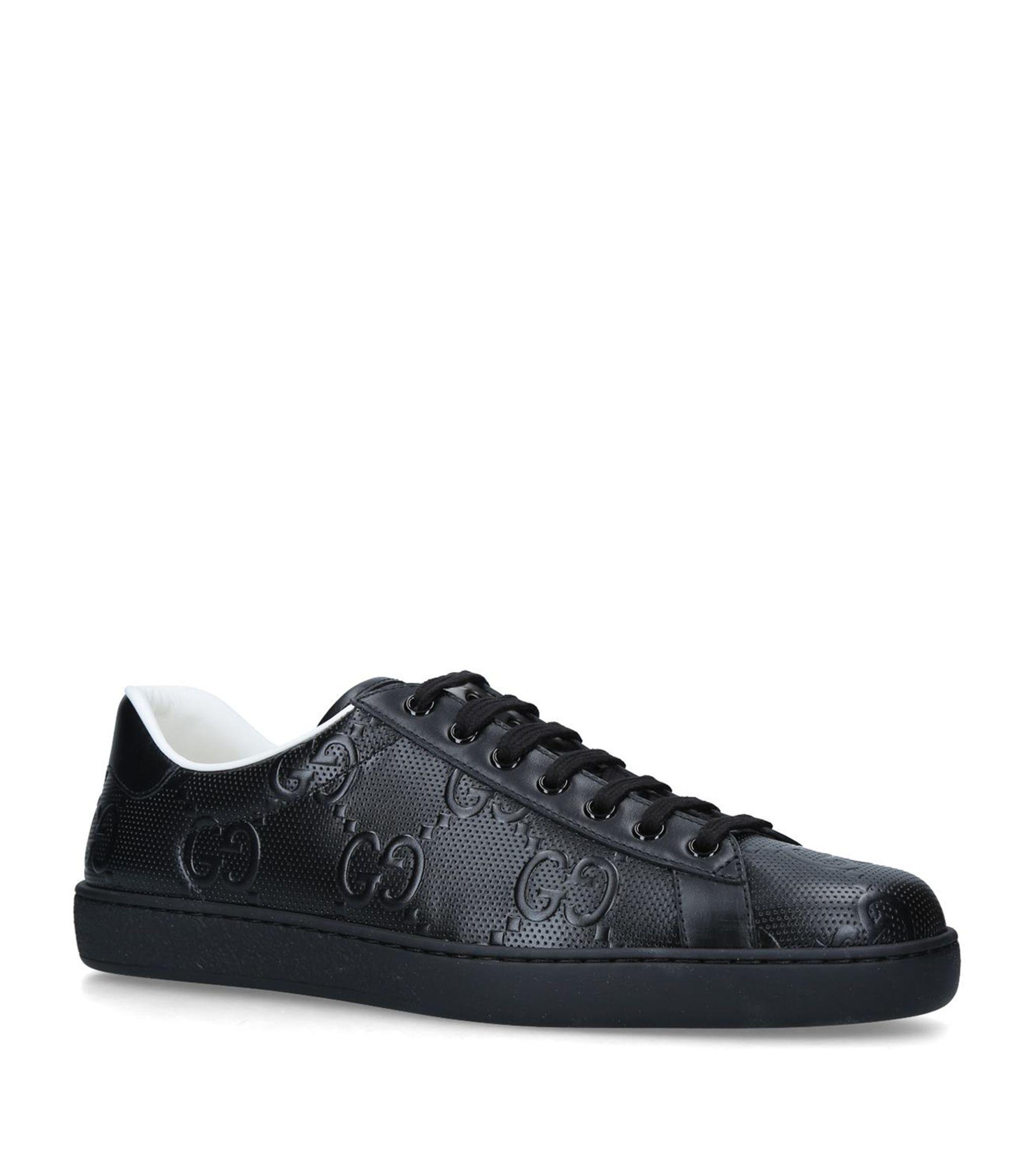 Gucci New Ace Monogram-embossed Leather Low-top Trainers in Black for ...