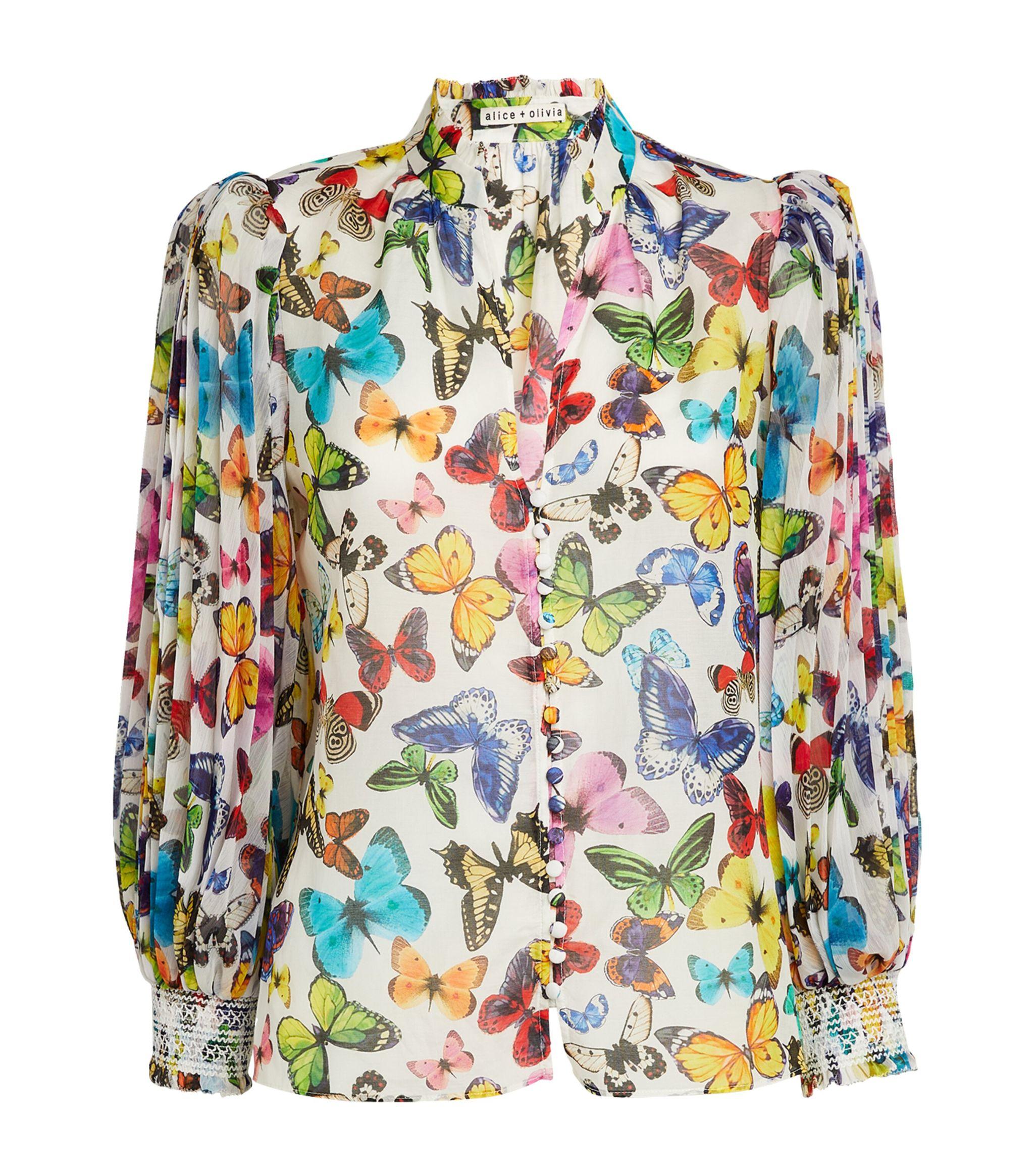 Alice + Olivia Alice + Olivia Butterfly Print Ilan Blouse | Lyst