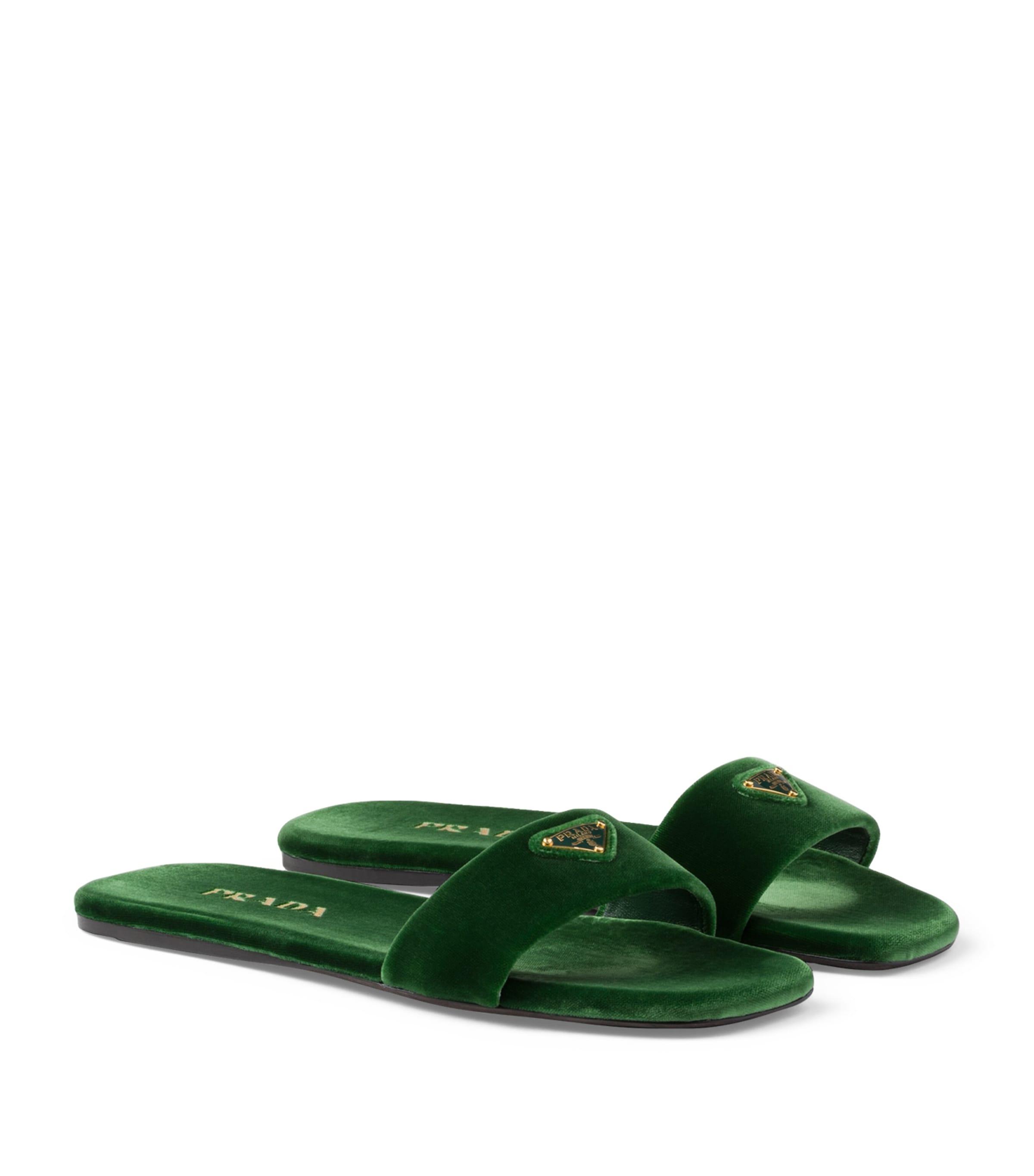 Prada Velvet Slides in Green | Lyst UK