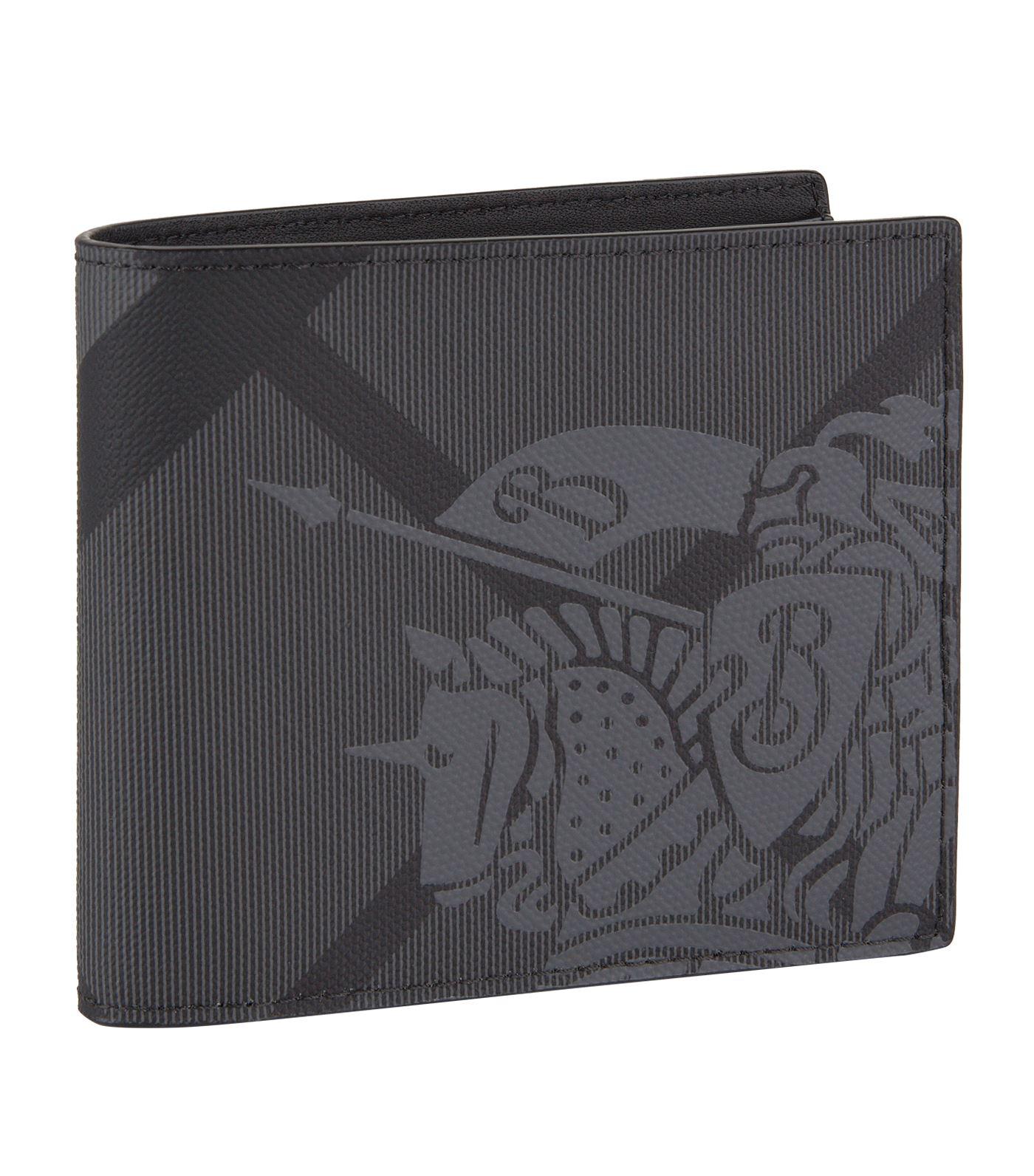 Burberry Check Equestrian Knight Bifold Wallet in Gray for Men | Lyst