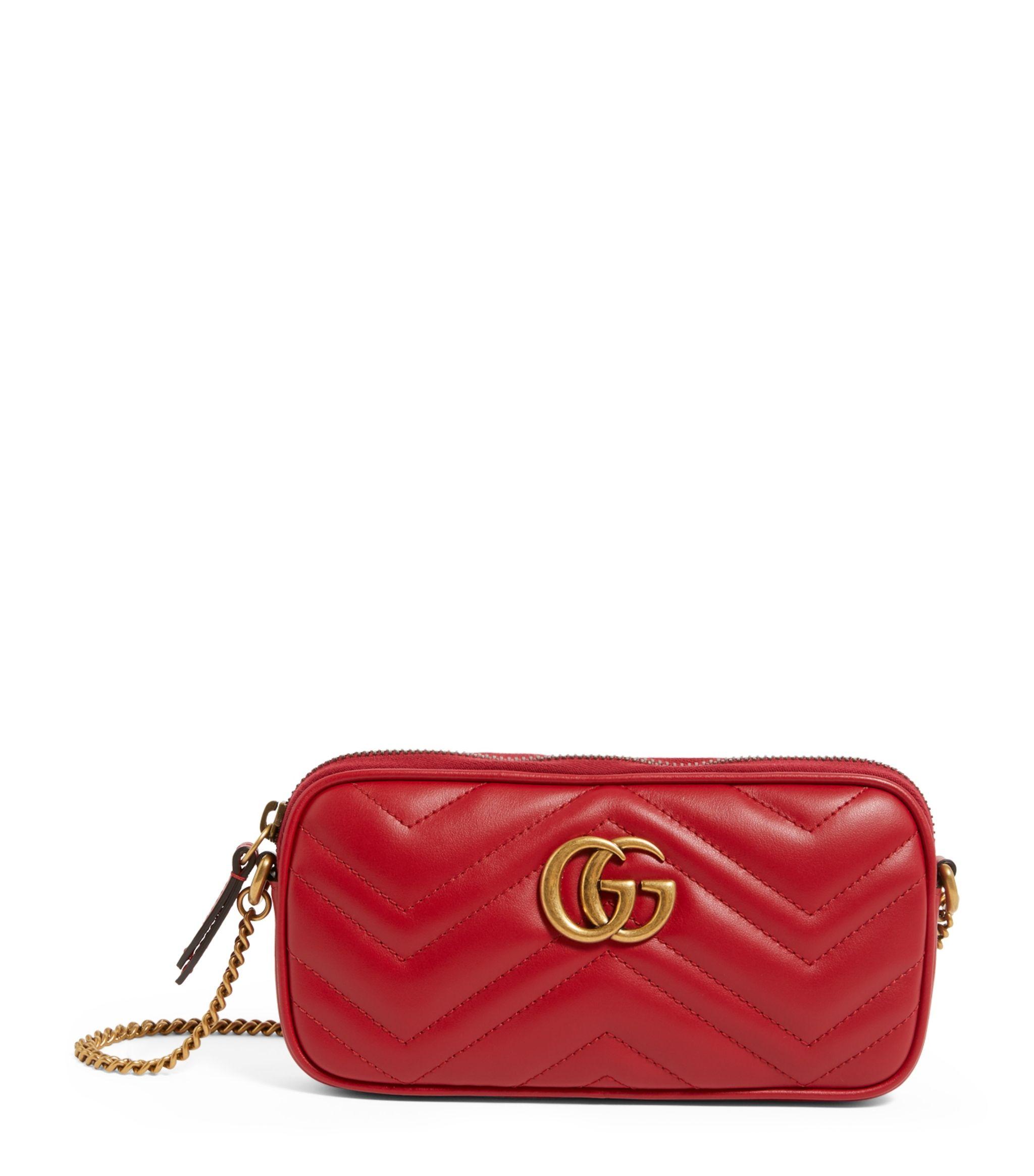 Gucci Mini Leather Marmont Chain Bag in Red - Lyst