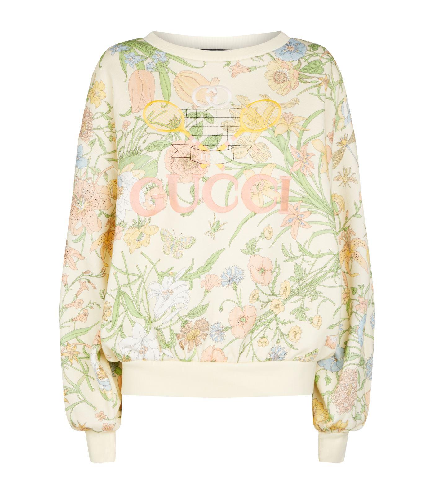 Gucci Floral Print Sweater in White | Lyst