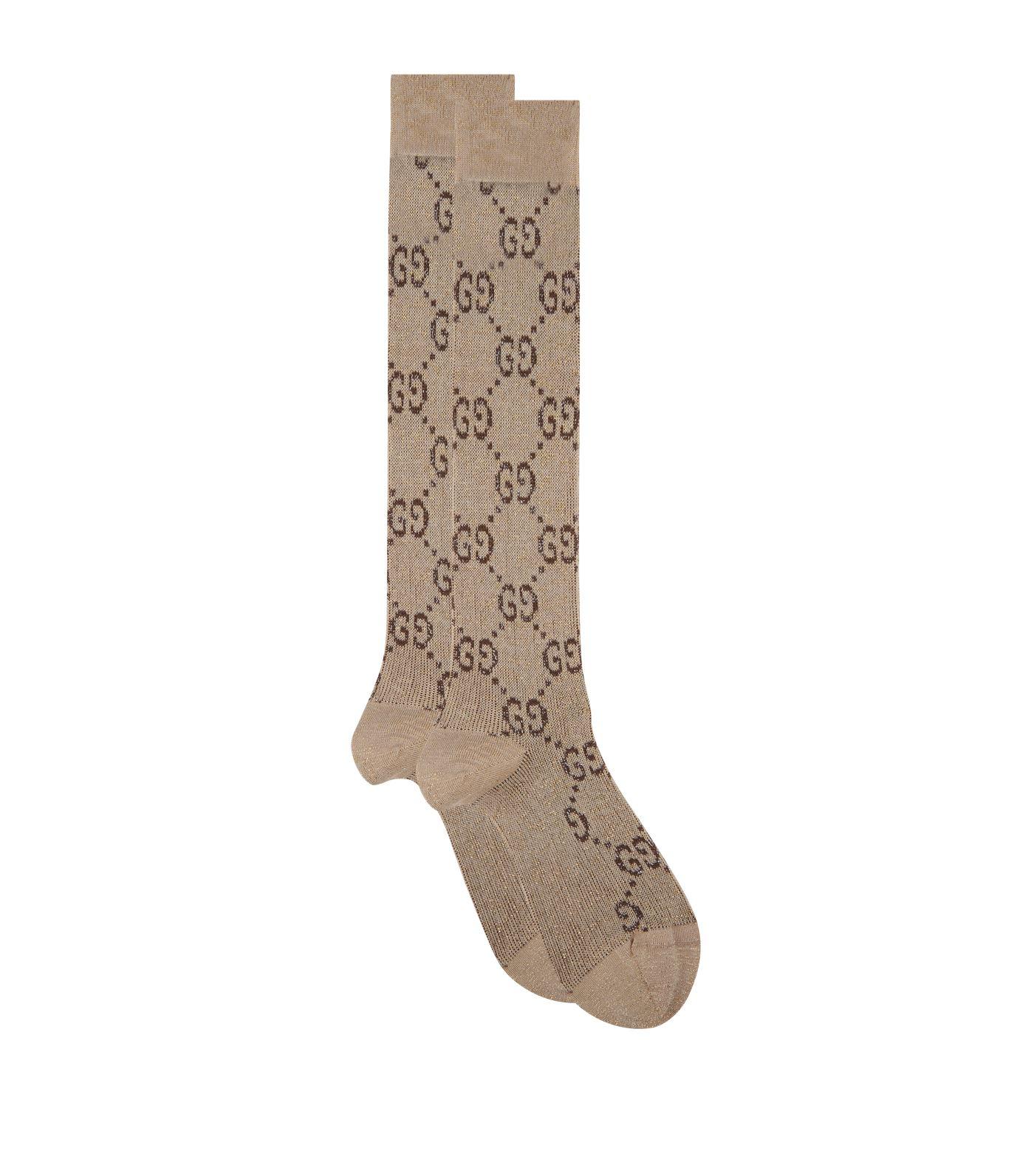 Gucci Cotton Beige And Brown GG Supreme Socks in Natural Lyst