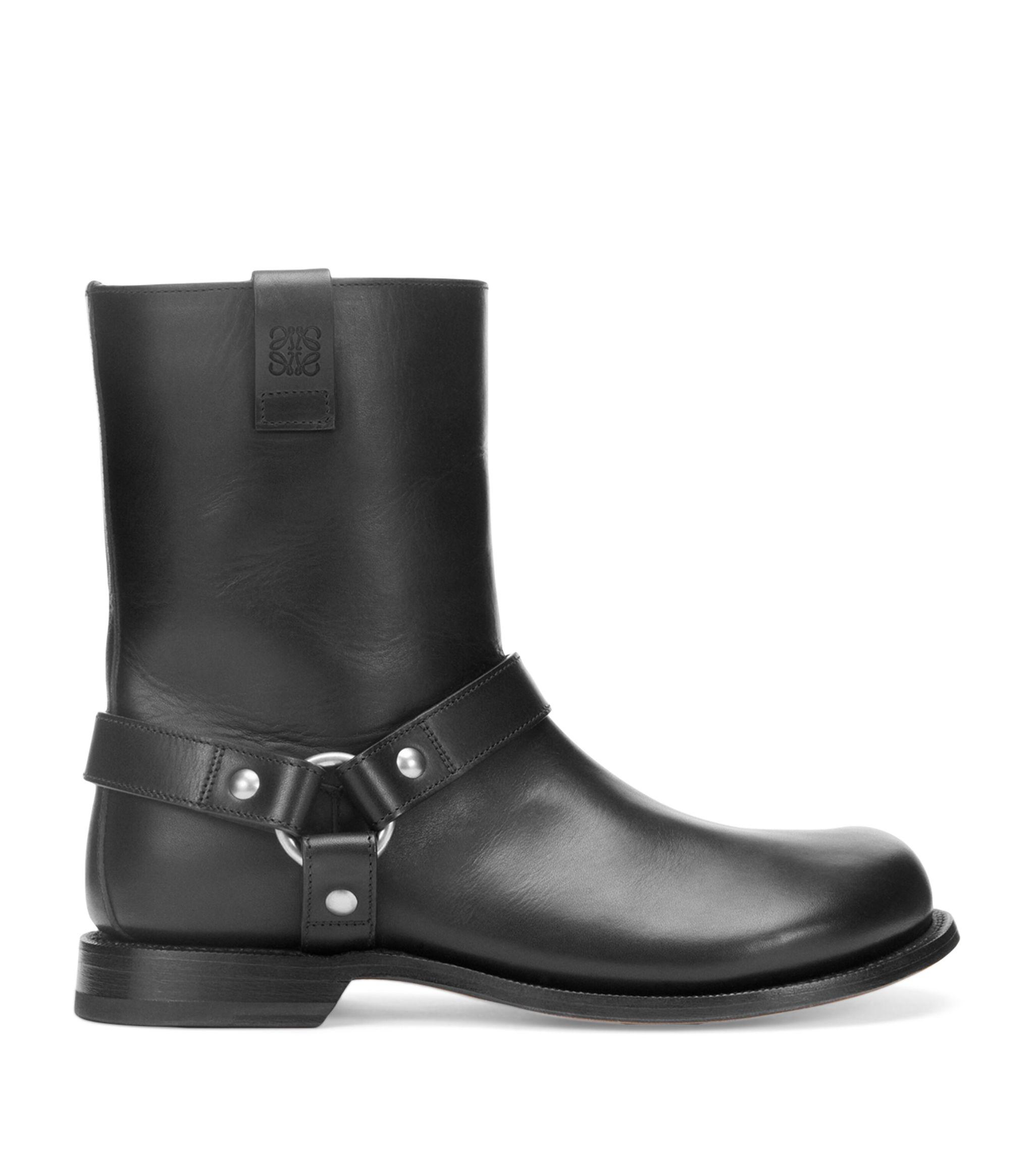 Loewe X Paula'S Ibiza Leather Campo Biker Boots in Black | Lyst