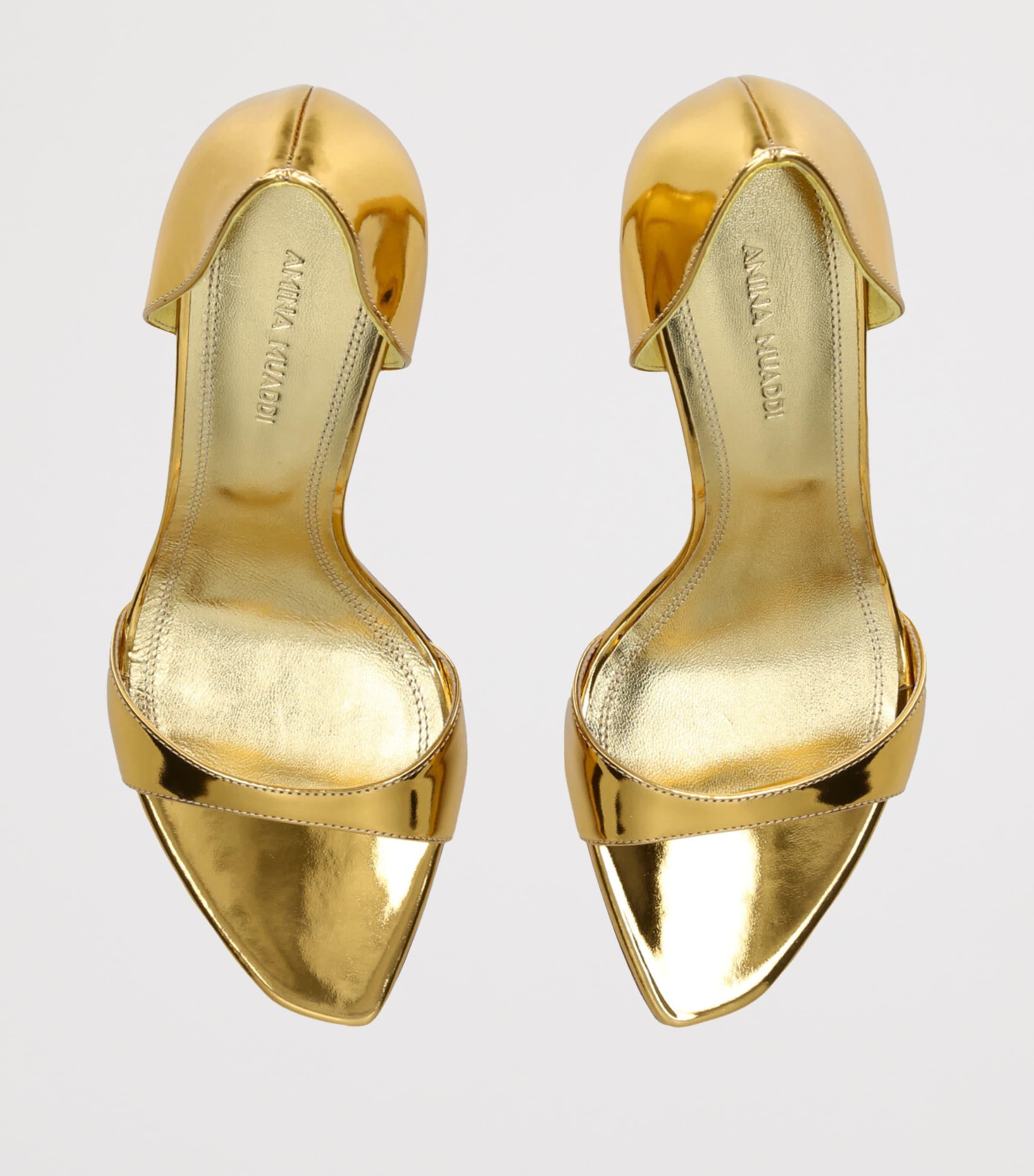AMINA MUADDI Patent Leather Agnese Sandals 95 in Metallic | Lyst
