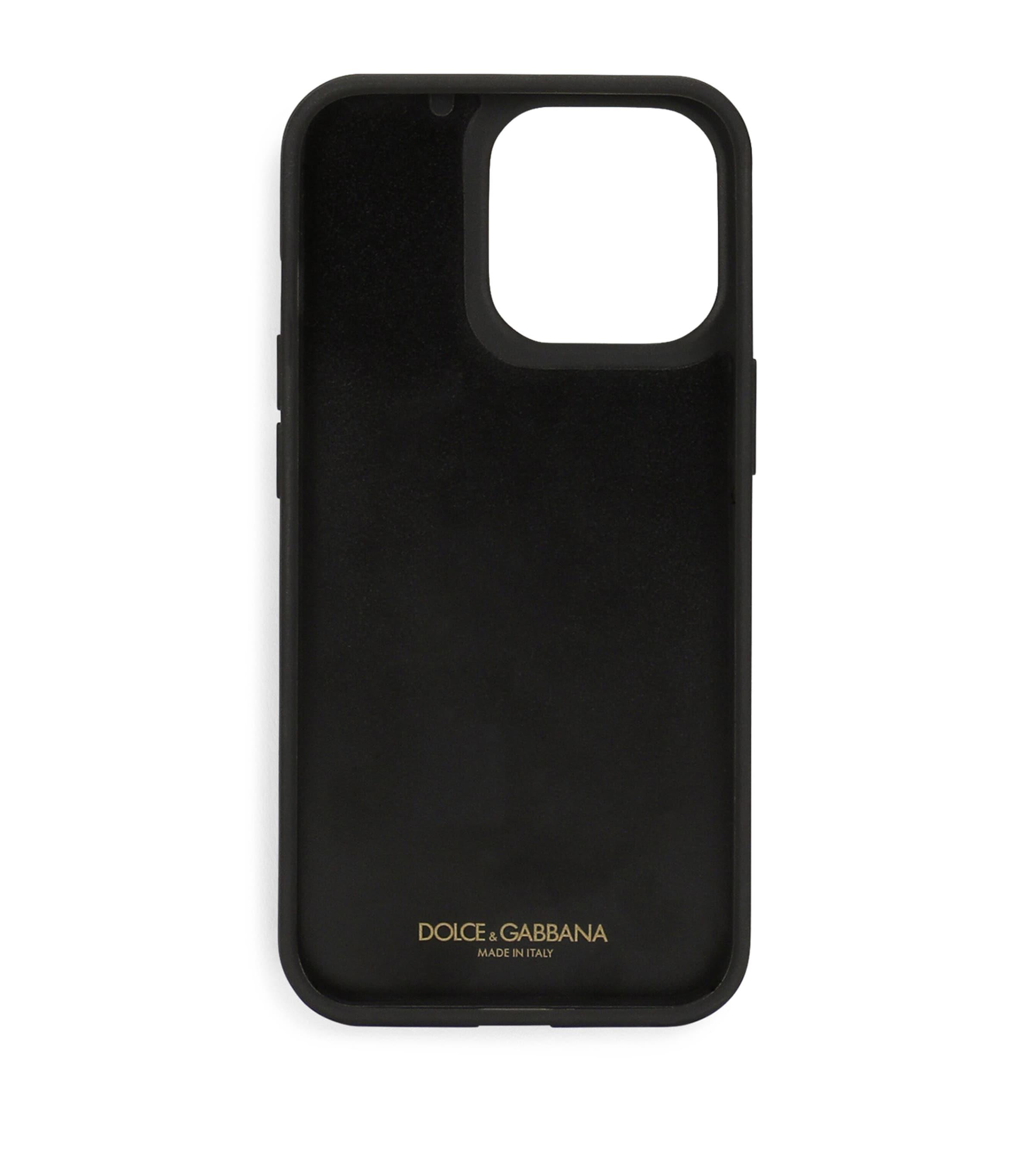 Dolce & Gabbana Calfskin Leopard Print Iphone 14 Pro Case in Black