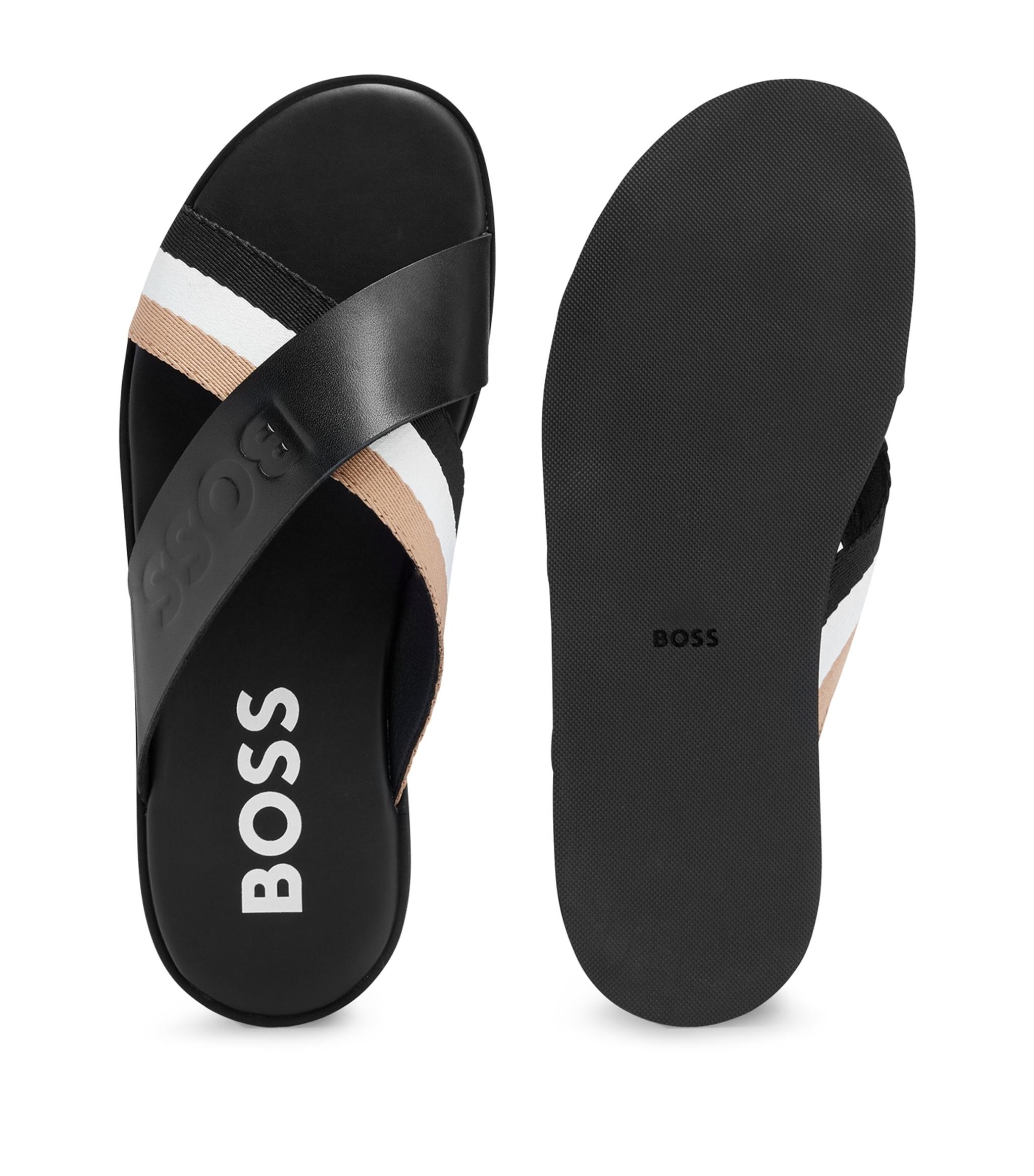 BOSS by HUGO BOSS Darrel Leather Slides in Black for Men | Lyst