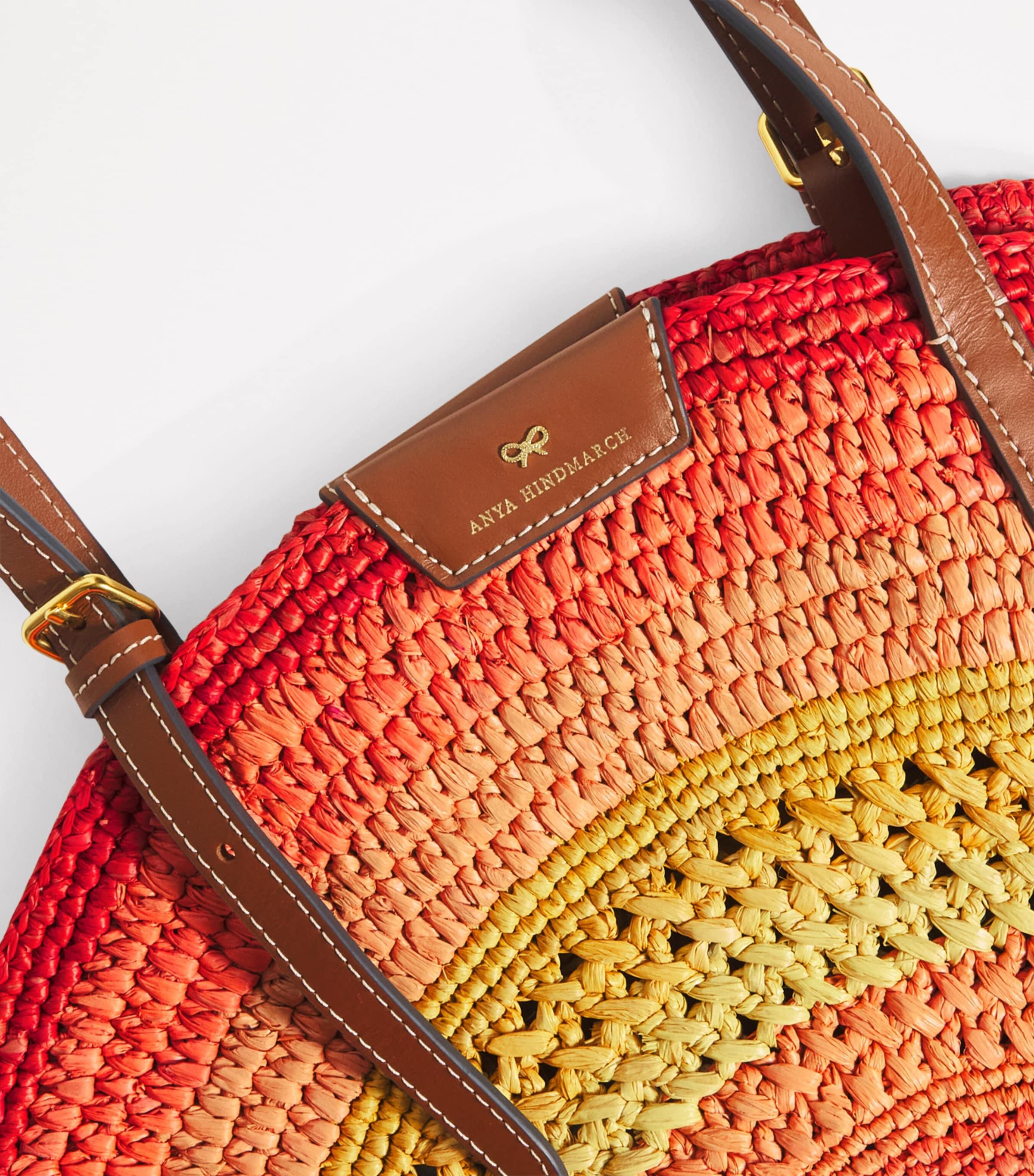 Anya Hindmarch Large Raffia Round Tote Bag in Red | Lyst