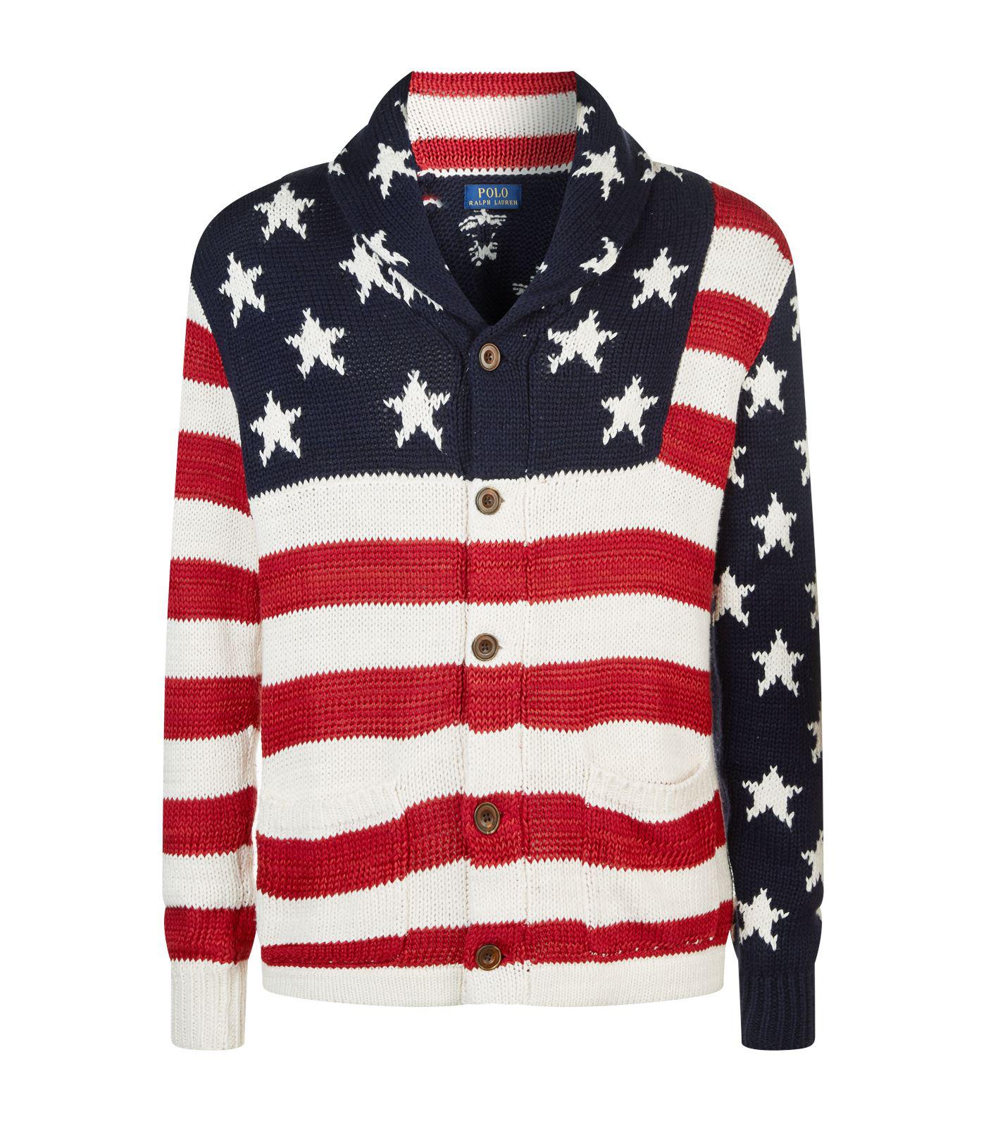 Polo Ralph Lauren Cotton Knitted Flag Cardigan for Men - Lyst