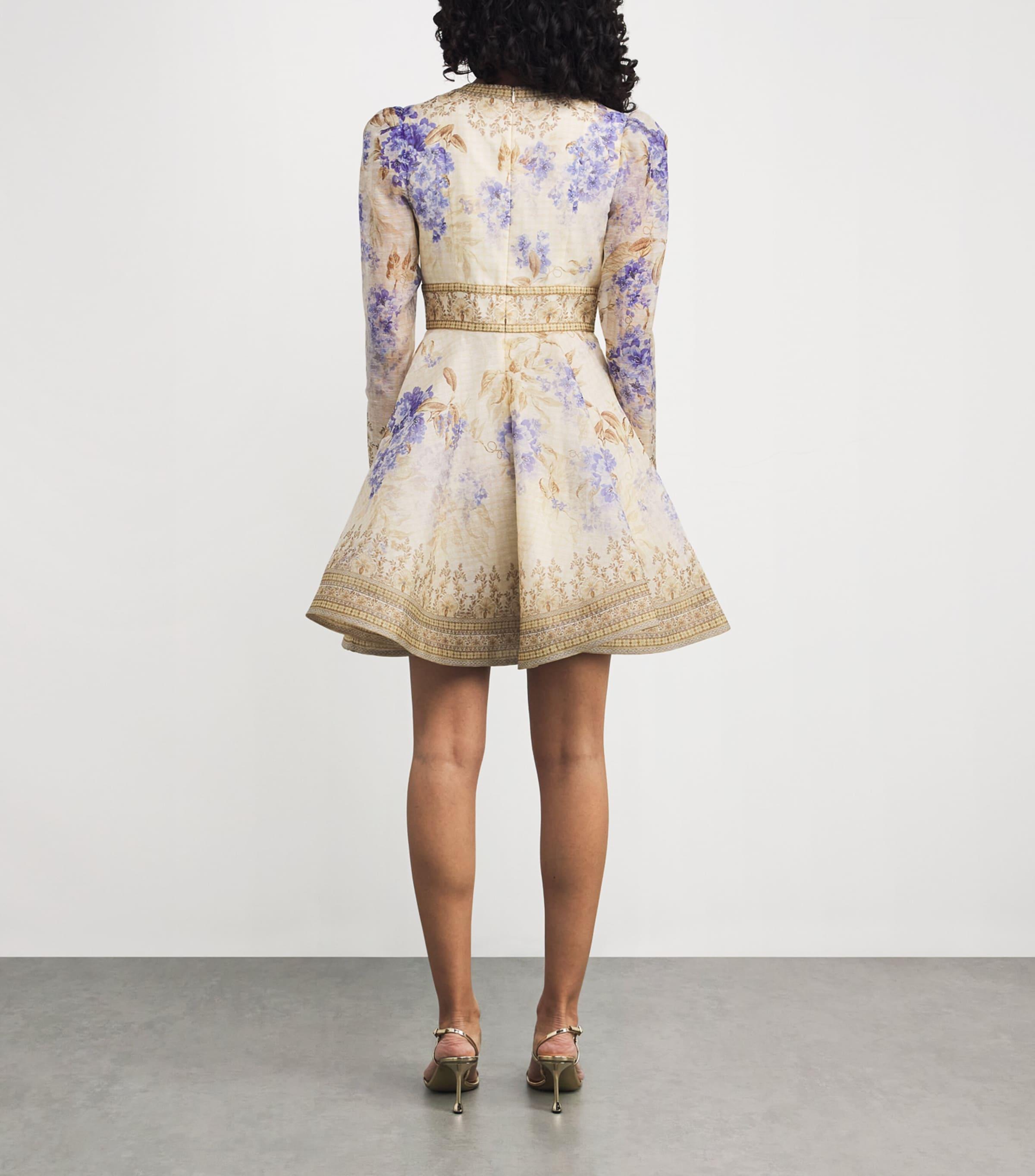 Zimmermann Linen-Silk Dawning Mini Dress in Natural | Lyst
