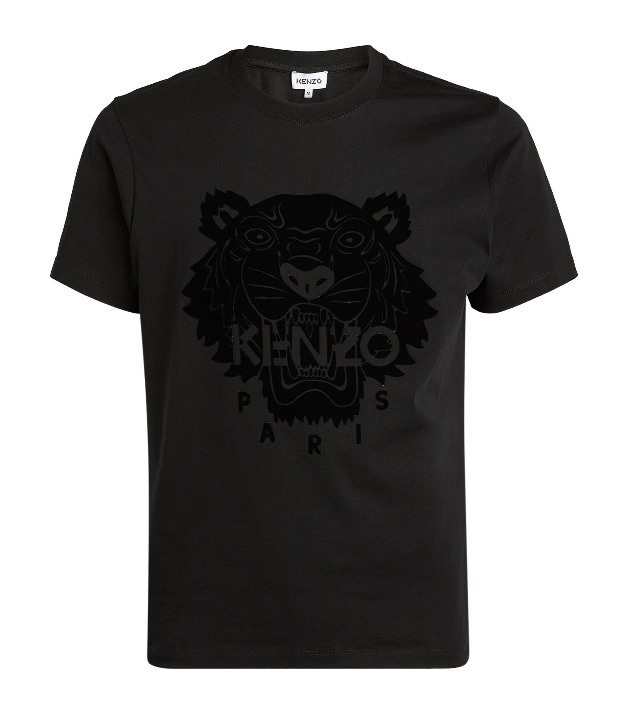 KENZO Black Flock Tiger Head Printed T-shirt for Men | Lyst