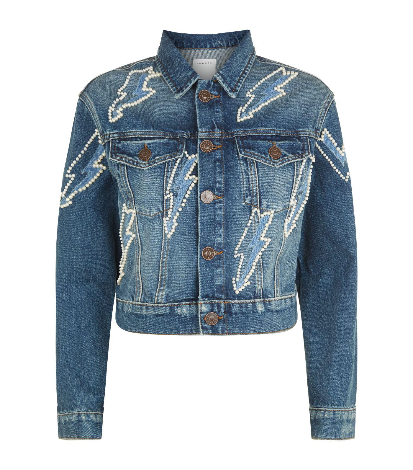 sandro denim jacket pearls