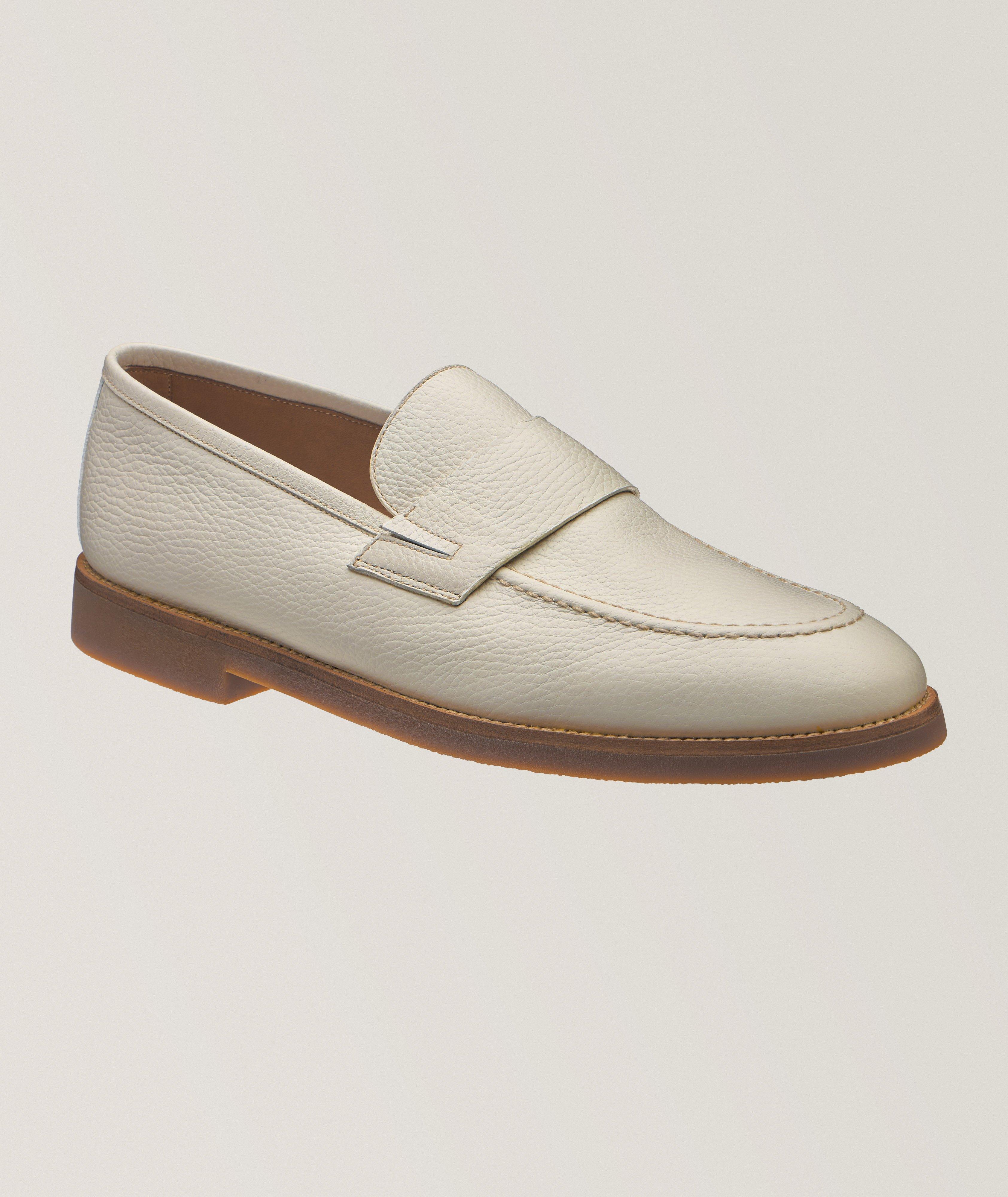 Neil Barrett Ivory Slip-On Men\'s Loafers 39 Boardwalk White Pebble Leather Horse-Bit Loafers main image 4