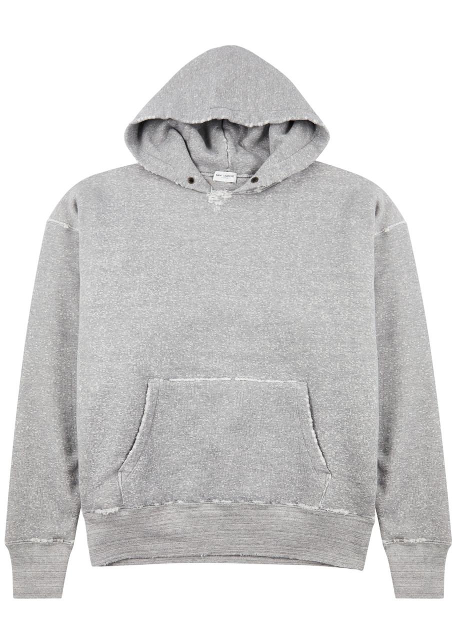 Saint Laurent Distressed Hooded Cotton Sweatshirt in Grey for Men