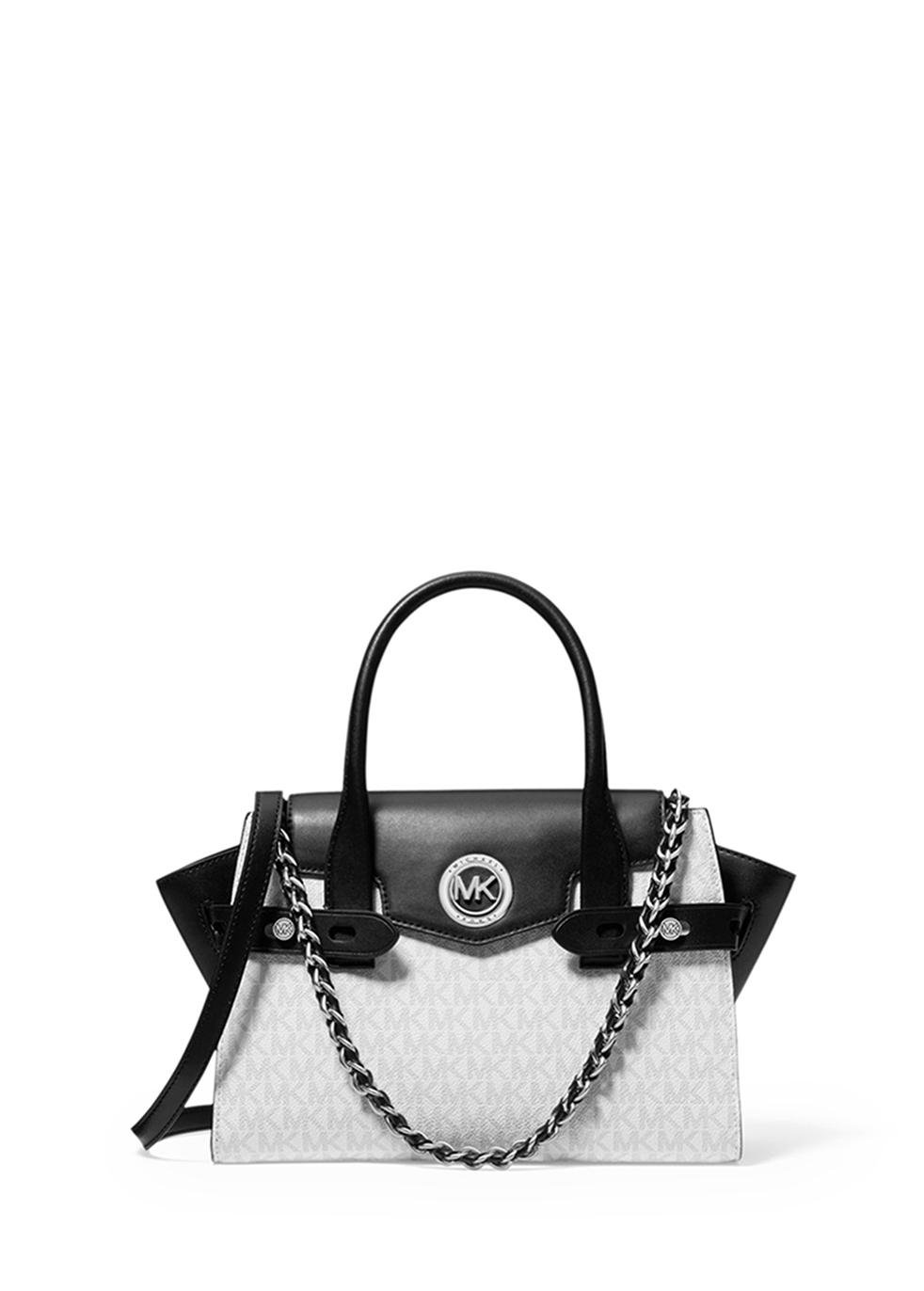 MICHAEL Michael Kors Carmen Small Logo And Leather Belted Satchel in White