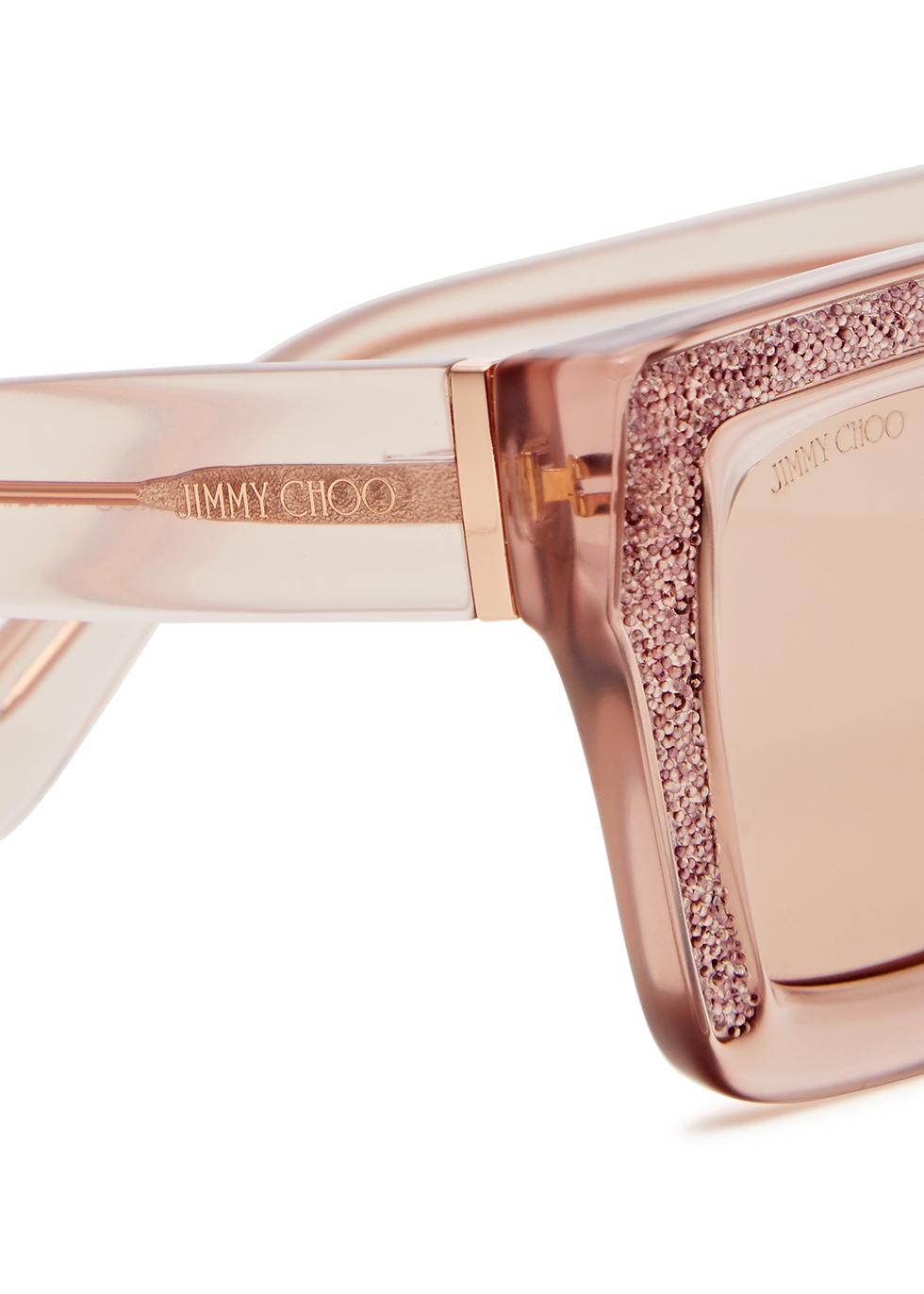 Jimmy Choo Megs Embellished Square-frame Sunglasses in Pink | Lyst