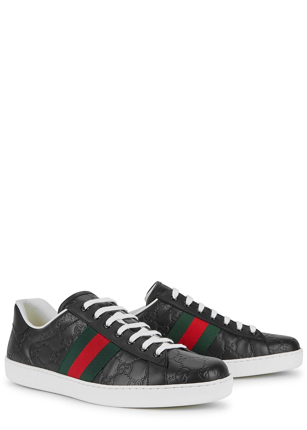 Gucci Ace GG Embossed Leather Sneakers in Black for Men - Lyst
