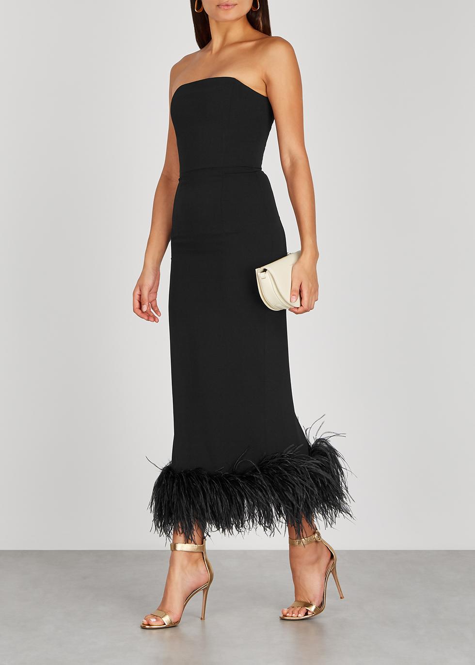 16Arlington Feather Embellished Strapless Dress in Black | Lyst