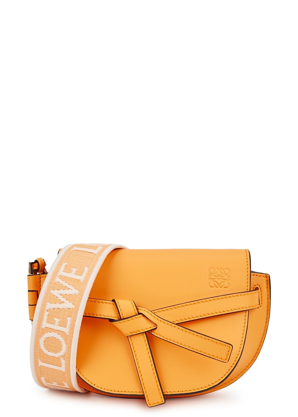 Loewe Orange And Beige Gate Leather And Raffia Mini Shoulder Bag