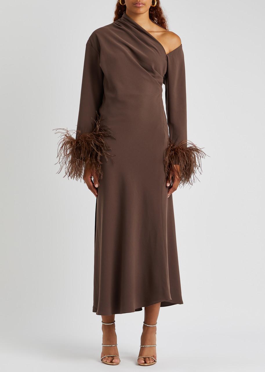 blue dress for baby girl Brown Feathers Beaded Evening Dresses With Cape Sleeves A-Line Gown For  Women's Wedding Party ALI0018 main image 0