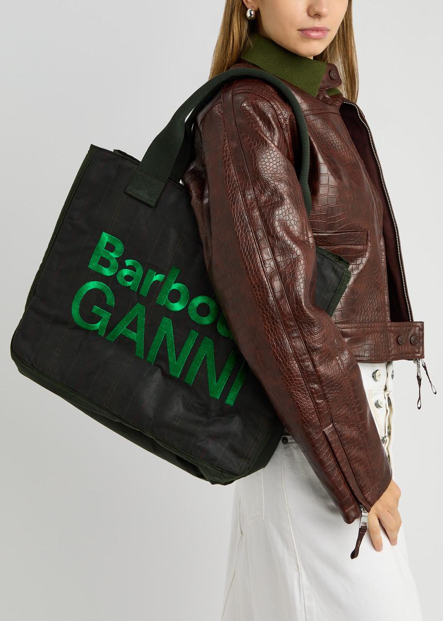 BARBOUR X GANNI X Ganni Logo-Embroidered Tartan Waxed Canvas Tote