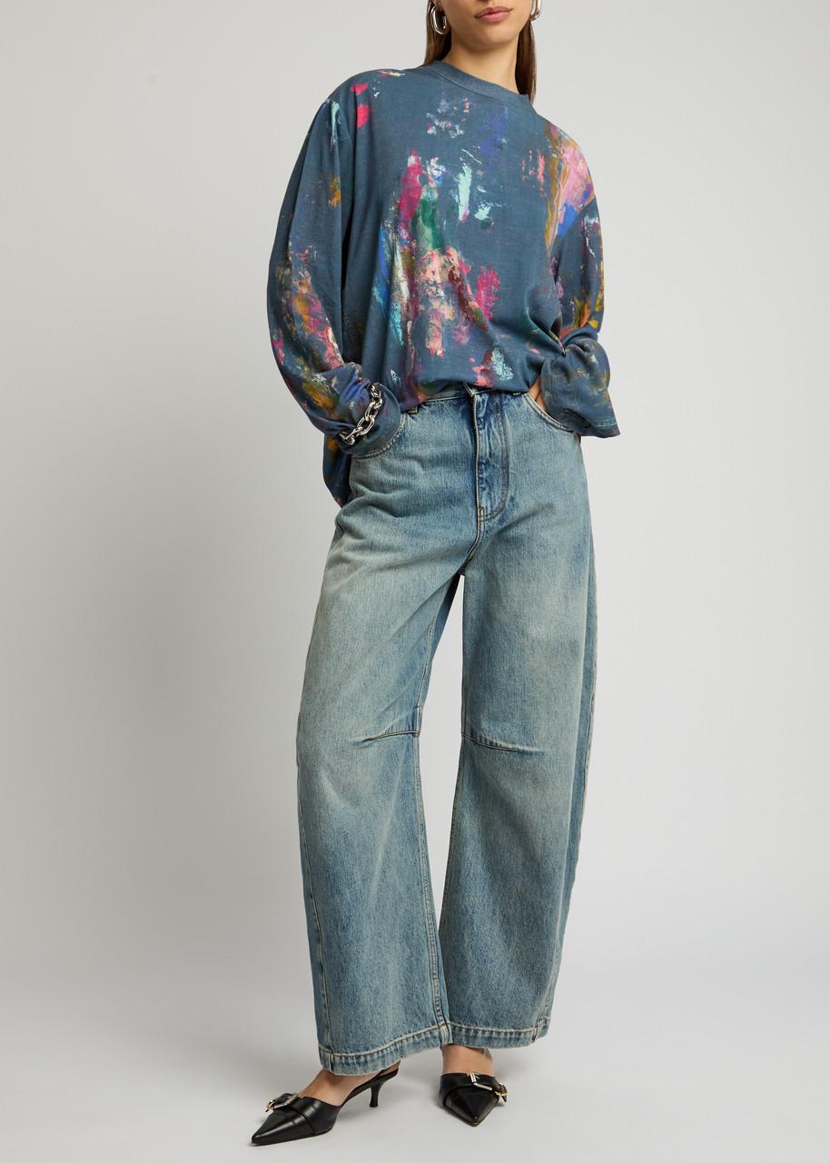 Acne Studios Paint-Splattered Stretch-Cotton Top in Blue | Lyst
