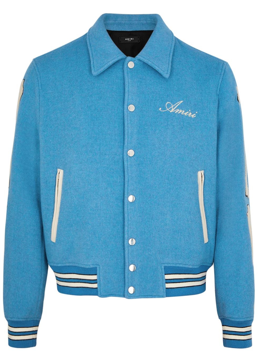 Amiri Bones Wool-blend Varsity Jacket in Blue for Men | Lyst