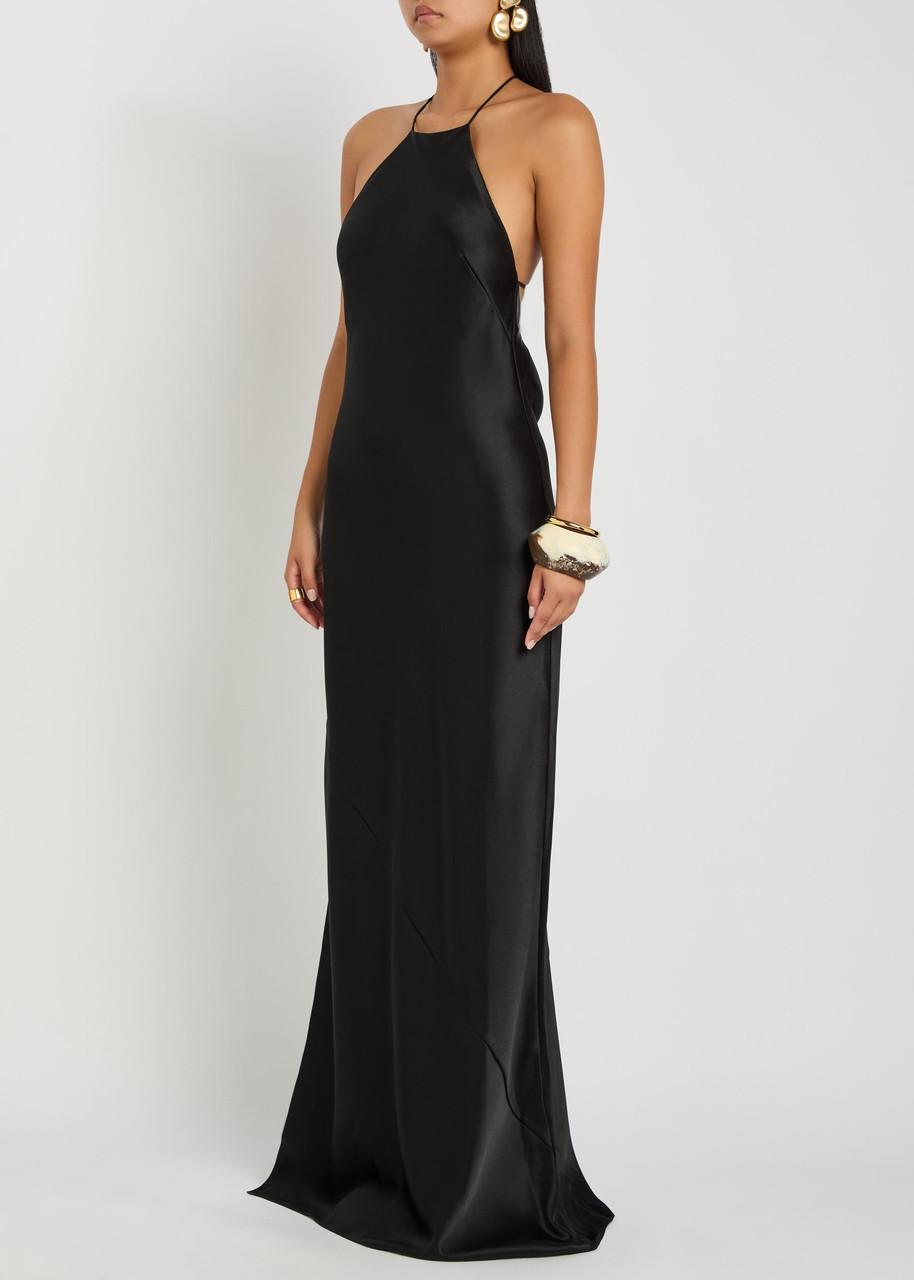 anais black maxi dress Delos Satin in black formal silk maxi