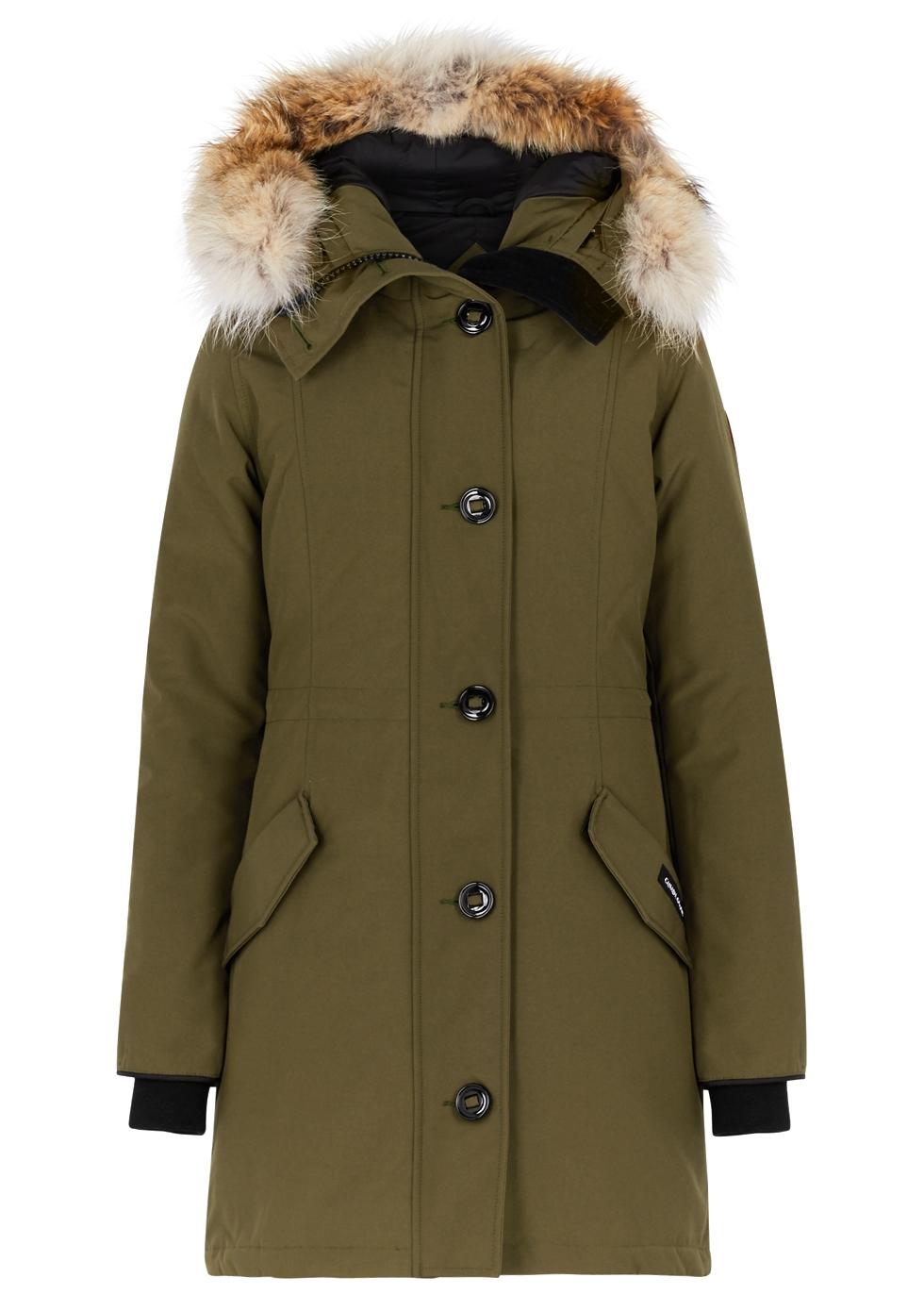 Canada Goose Cotton Rossclair Army Green Fur-trimmed Parka - Lyst