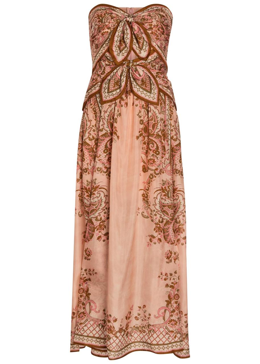 zimmermann silk linen printed fishbone strapless halter dress Zimmermann Indra Printed Cotton Silk Maxi Dress