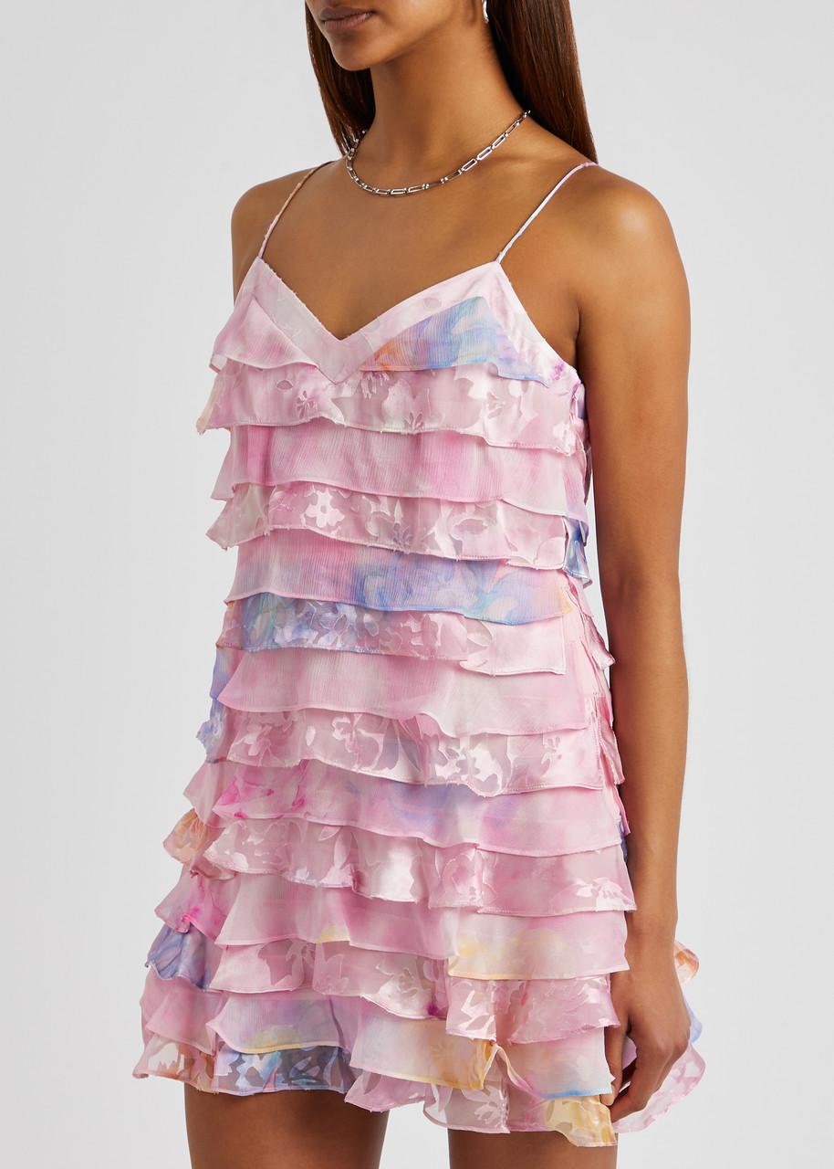 LoveShackFancy Agrace Ruffled Chiffon Mini Dress in Pink | Lyst