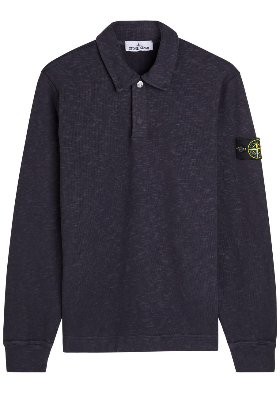 Stone Island Logo Slubbed Cotton Polo Sweatshirt in Blue for