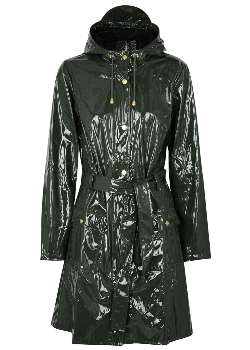 Rains Glossy Curve Patent Rubberised Raincoat in Green Lyst UK