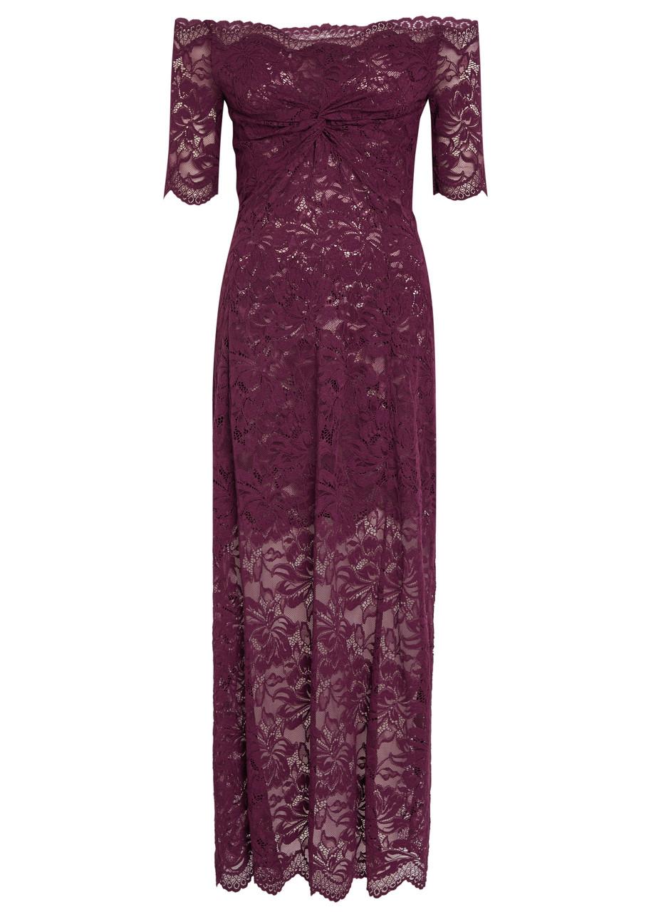 rabanne off the shoulder twist front guipure lace midi dress Off-the-shoulder Twist-front Guipure Lace Midi Dress