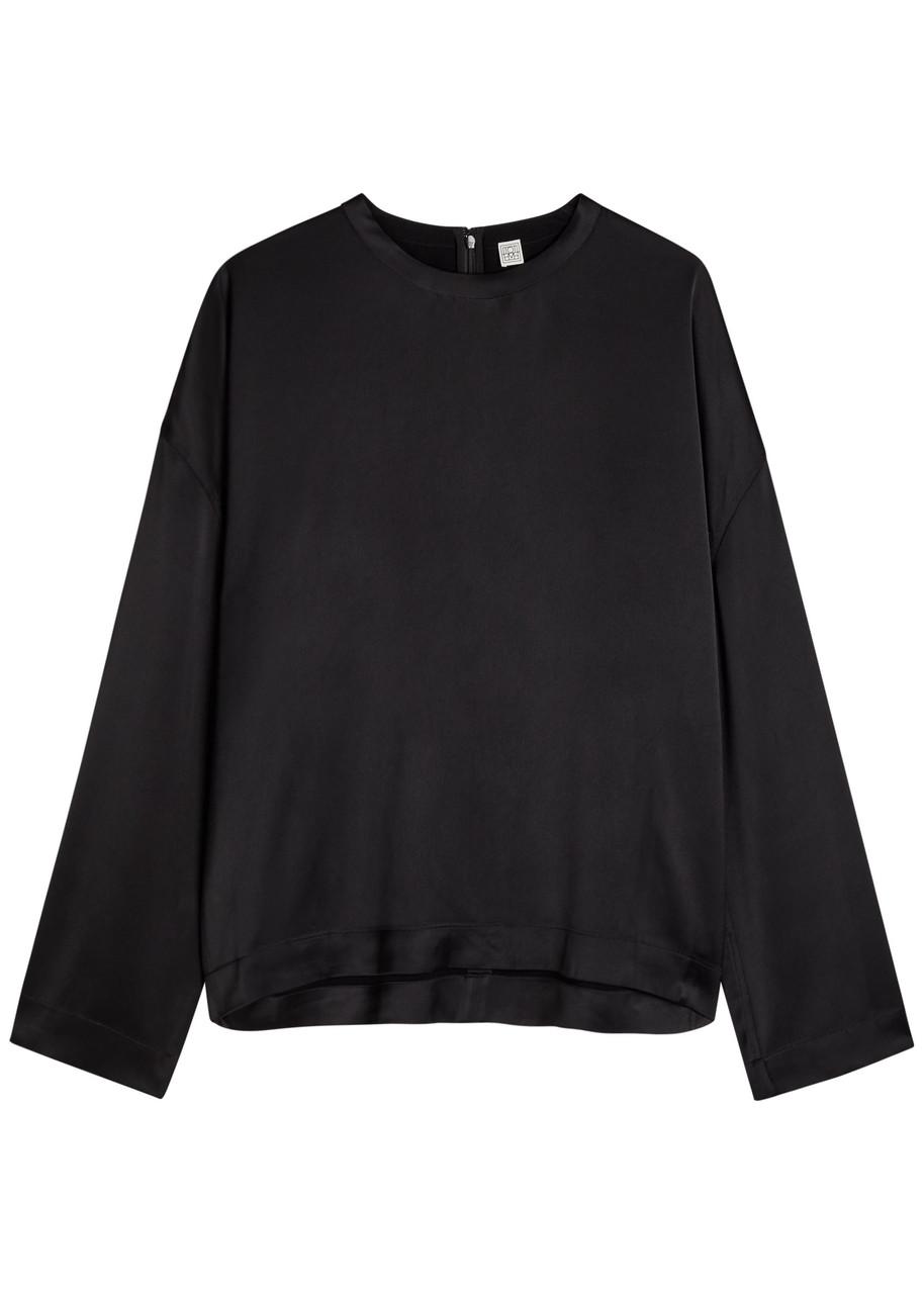 TOTEME Draped Satin Top in Black | Lyst