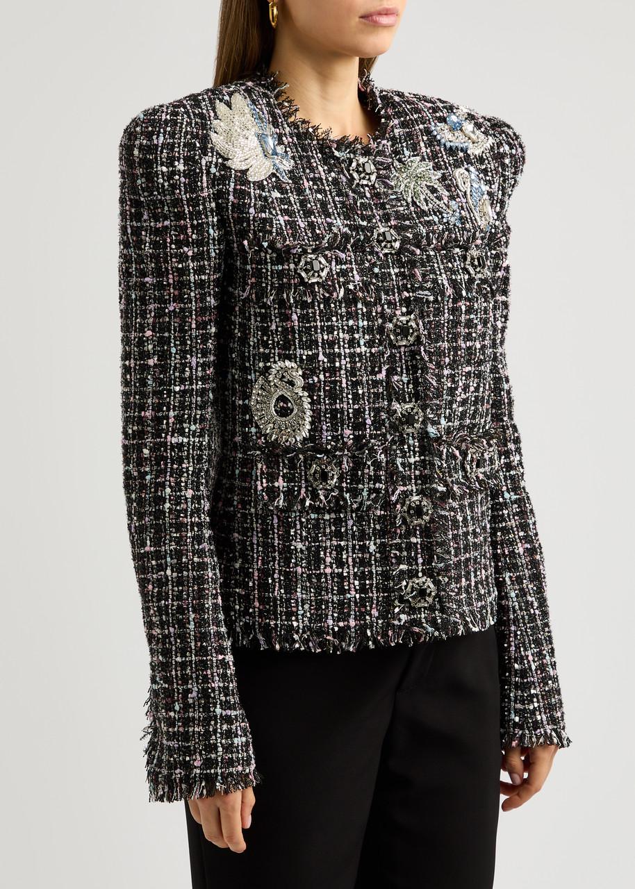 Balmain Crystal Embellished Boucle Tweed Jacket in Black Lyst UK