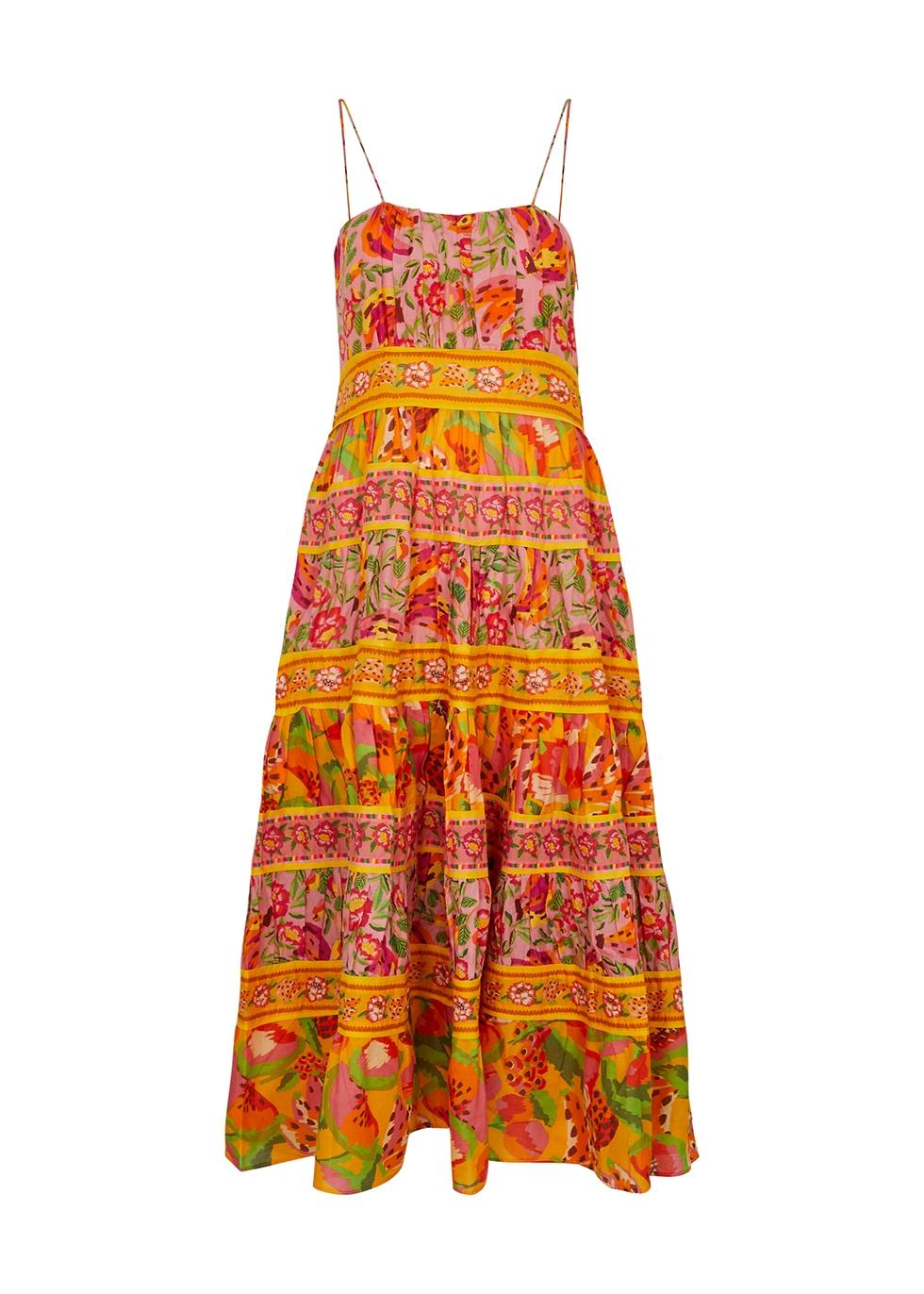 FARM Rio Mixed Fruits Printed Cotton Midi Dress in Orange | Lyst