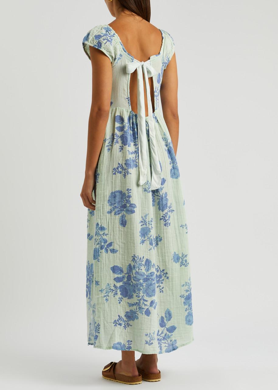 Free People Forget Me Not Floral-print Cotton Midi Dress in Blue | Lyst