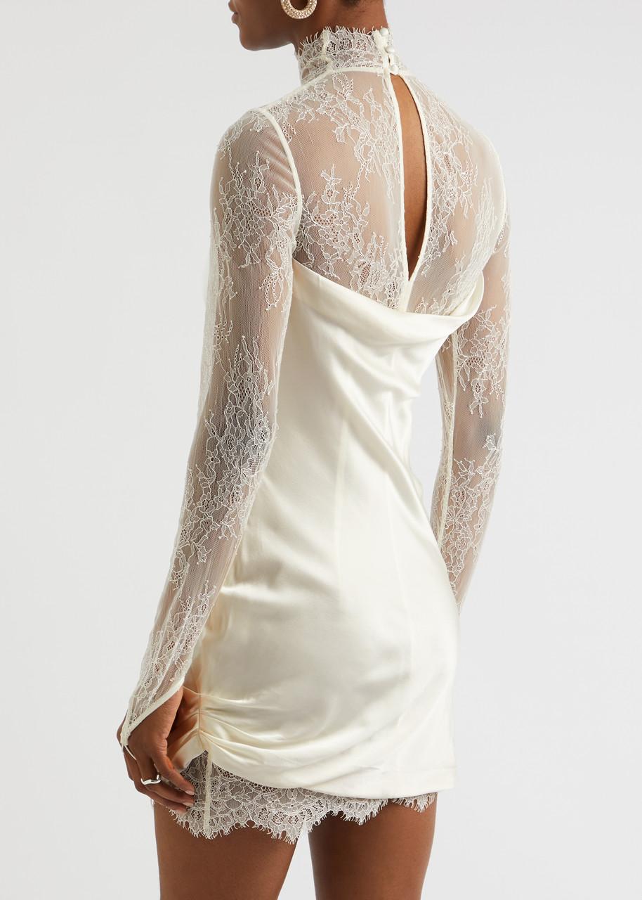 De La Vali Croissant Silk-Satin And Lace Mini Dress in White | Lyst