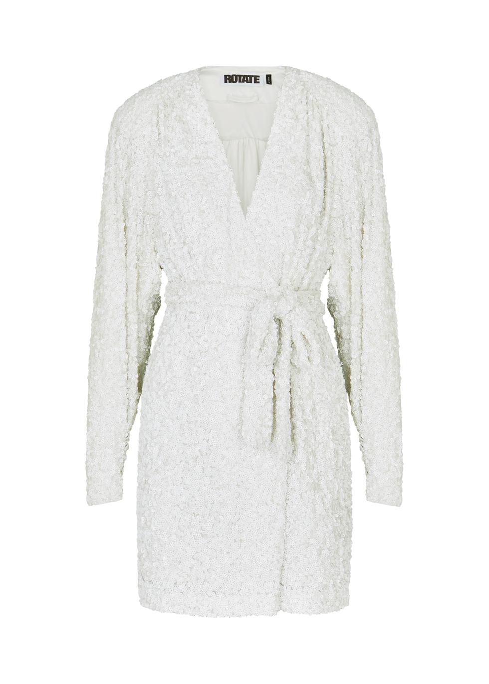 ROTATE BIRGER CHRISTENSEN Samantha Sequin Wrap Dress in White | Lyst