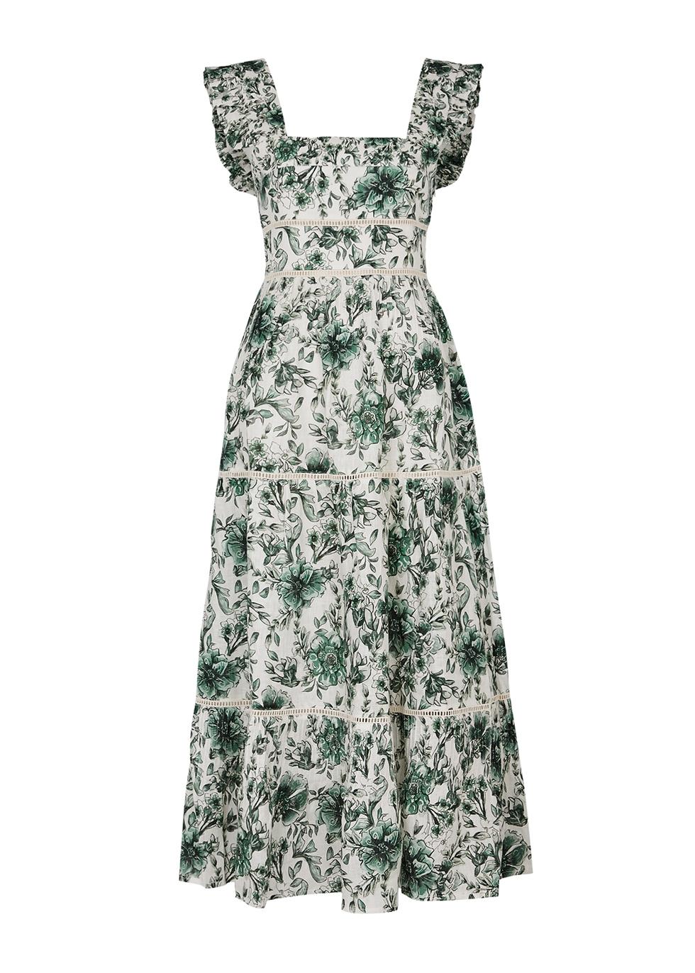 Lug Von Siga Sybill Floral-print Linen Midi Dress in Green | Lyst