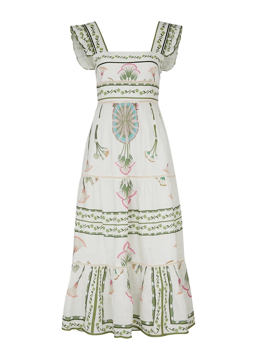 Lug Von Siga Sybill Floral-print Linen Midi Dress in White | Lyst