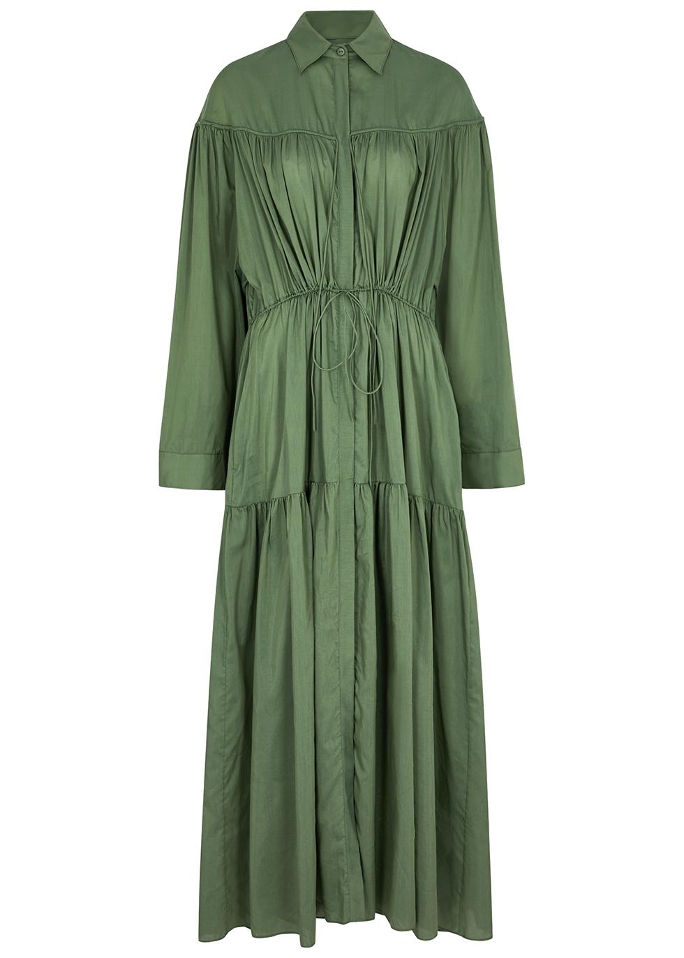 Matteau Tiered Cotton And Silk-blend Maxi Dress in Green | Lyst