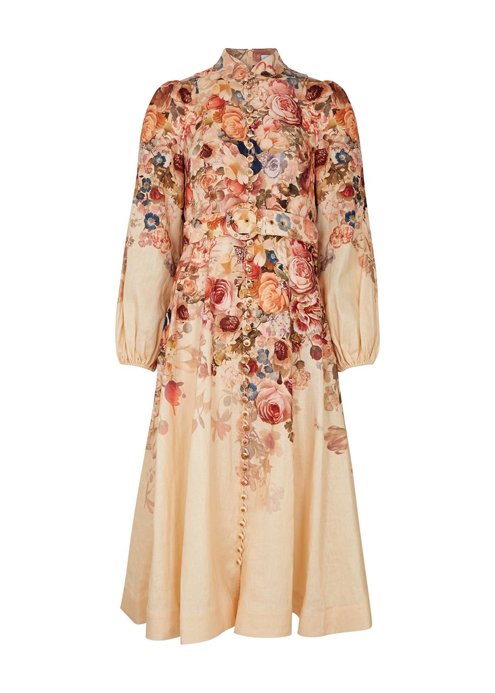 Zimmermann Luminosity Floral-print Linen Midi Dress in Natural | Lyst