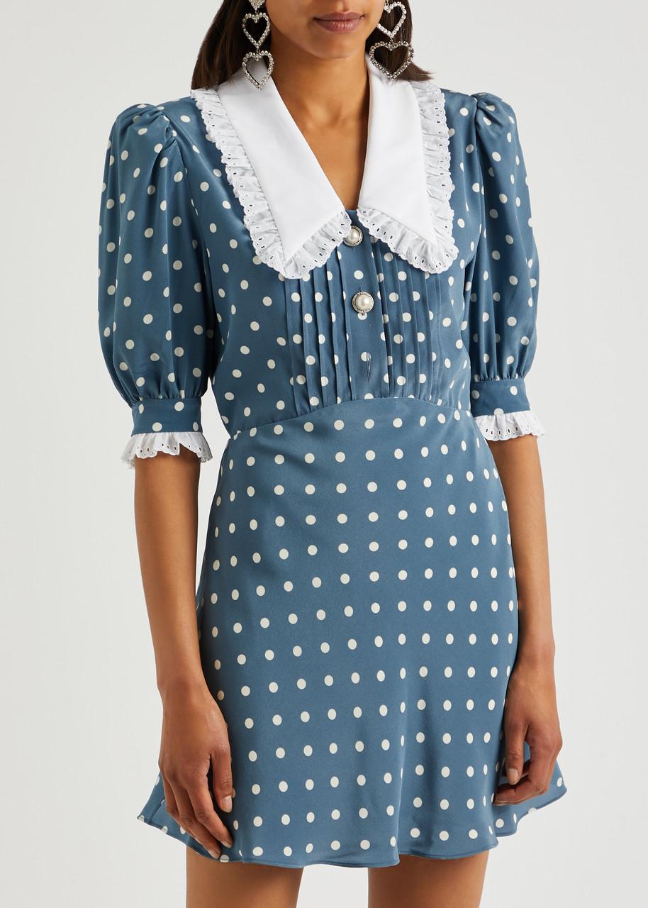 ワンピースその他 Alessandra Rich Blue silk minidress with white polka dots Polka-dot printed silk minidress in blue - Alessandra Rich